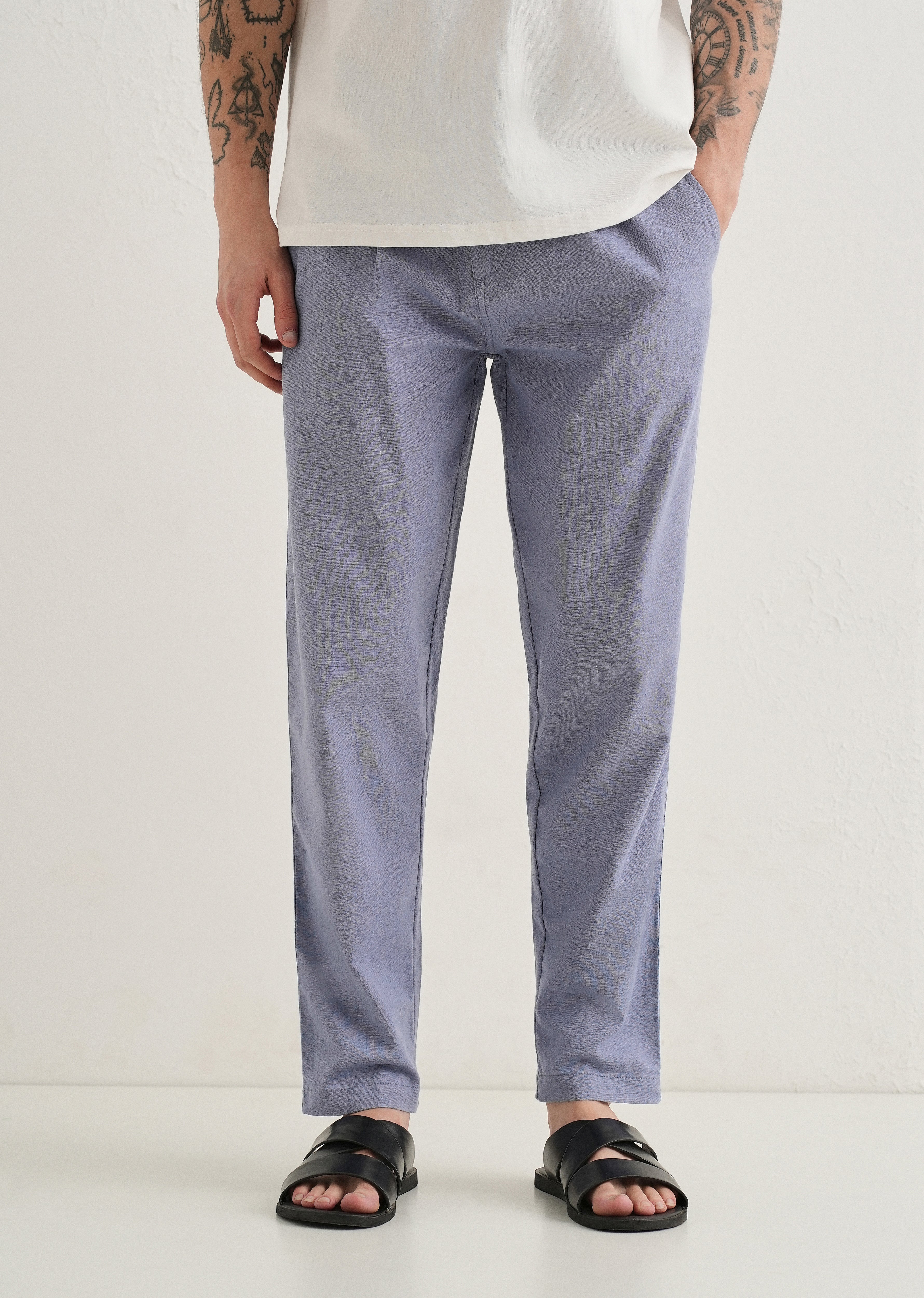 Lavender Comfort Fit Linen Pant
