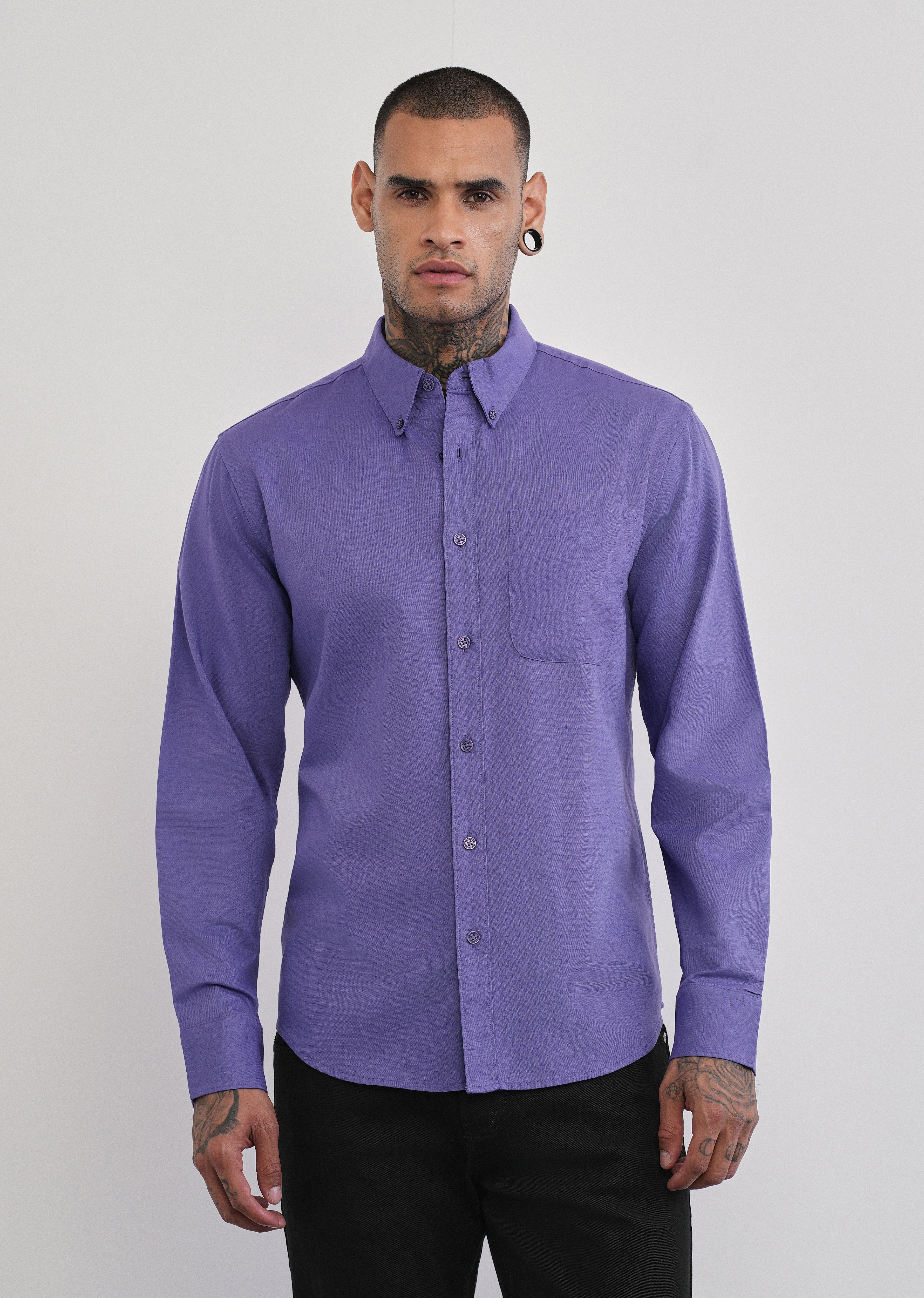 Lavender Cotton Linen Plain Shirt