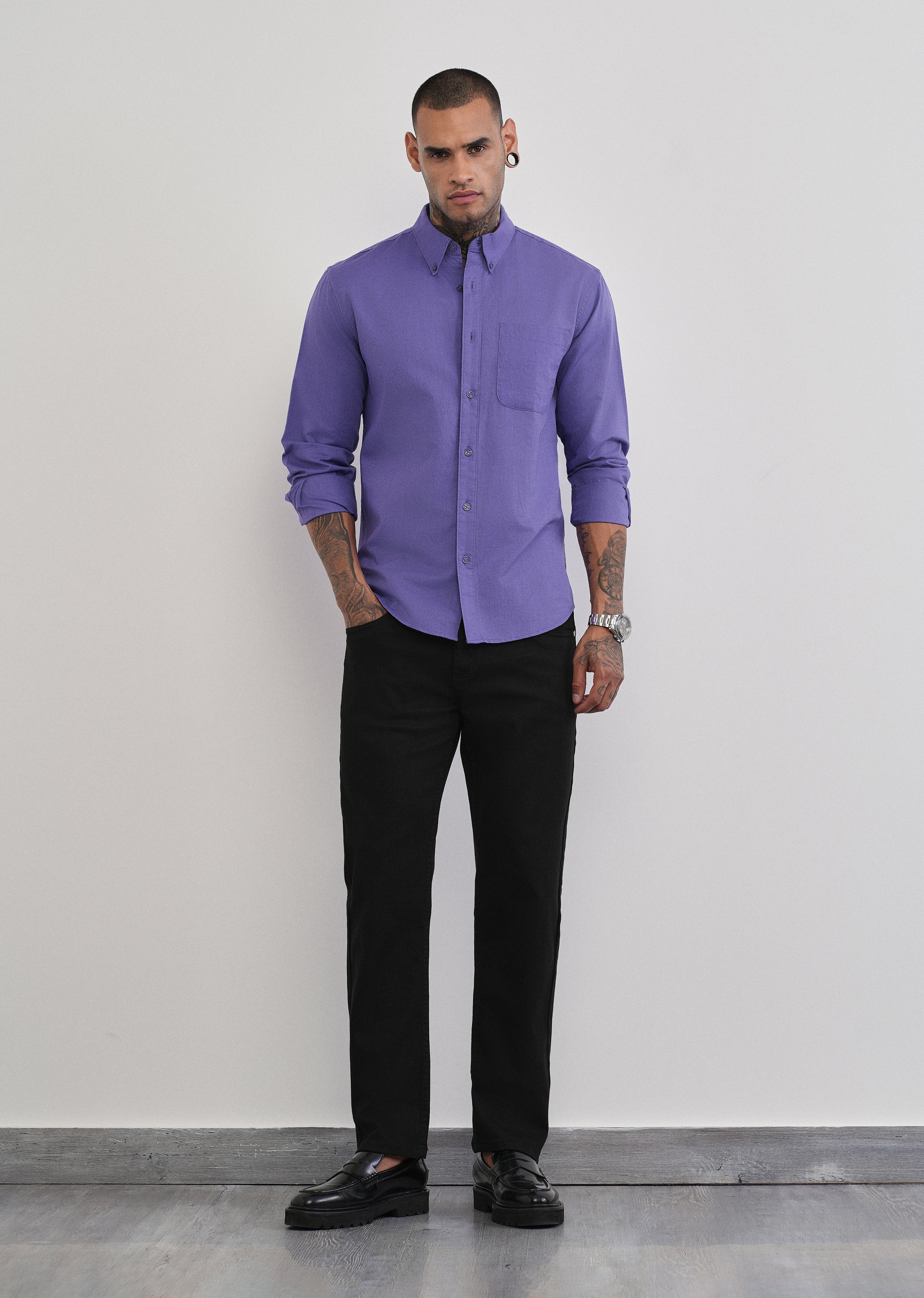 Lavender Cotton Linen Plain Shirt