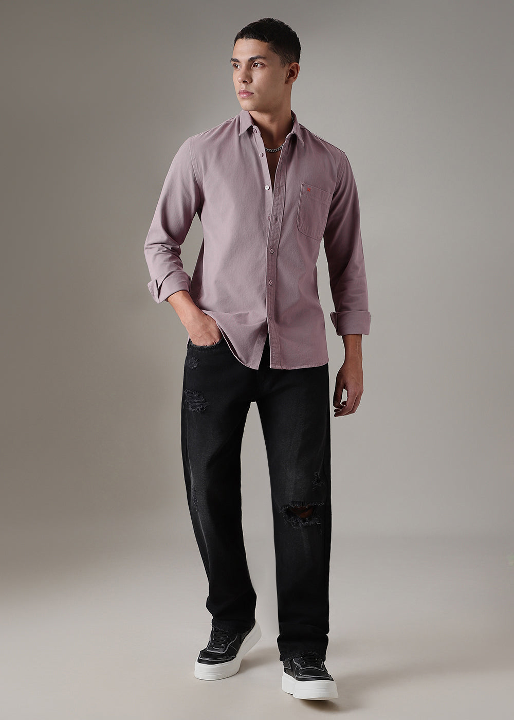 Lavender Cotton Single Pocket Shirt