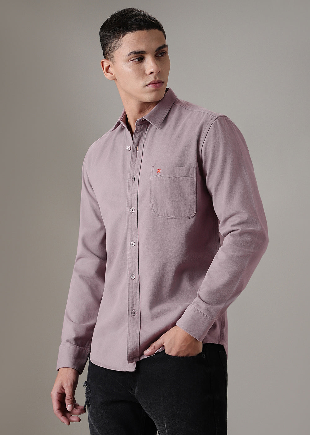 Lavender Cotton Single Pocket Shirt