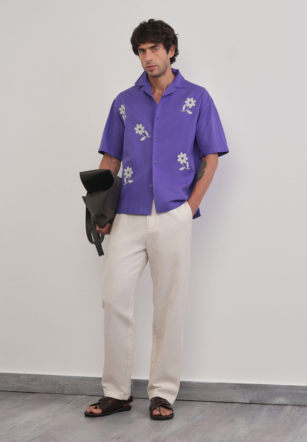 Lavender Floral Placement Embroidered Shirt