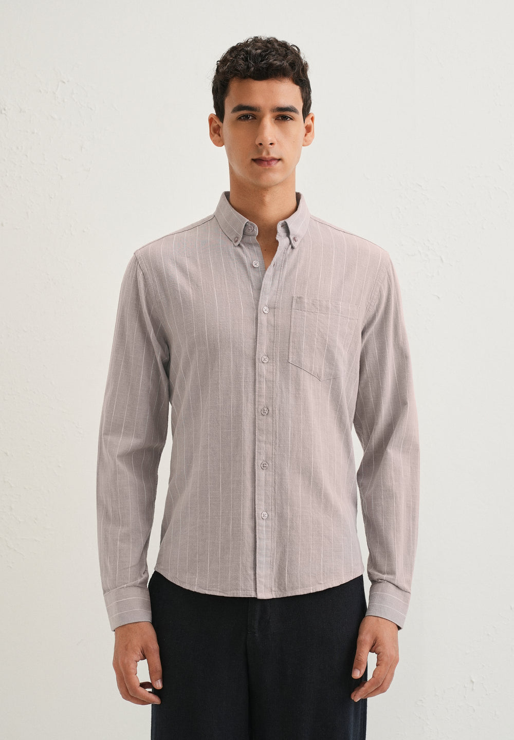Lavender Gray Striped Cotton Linen Shirt