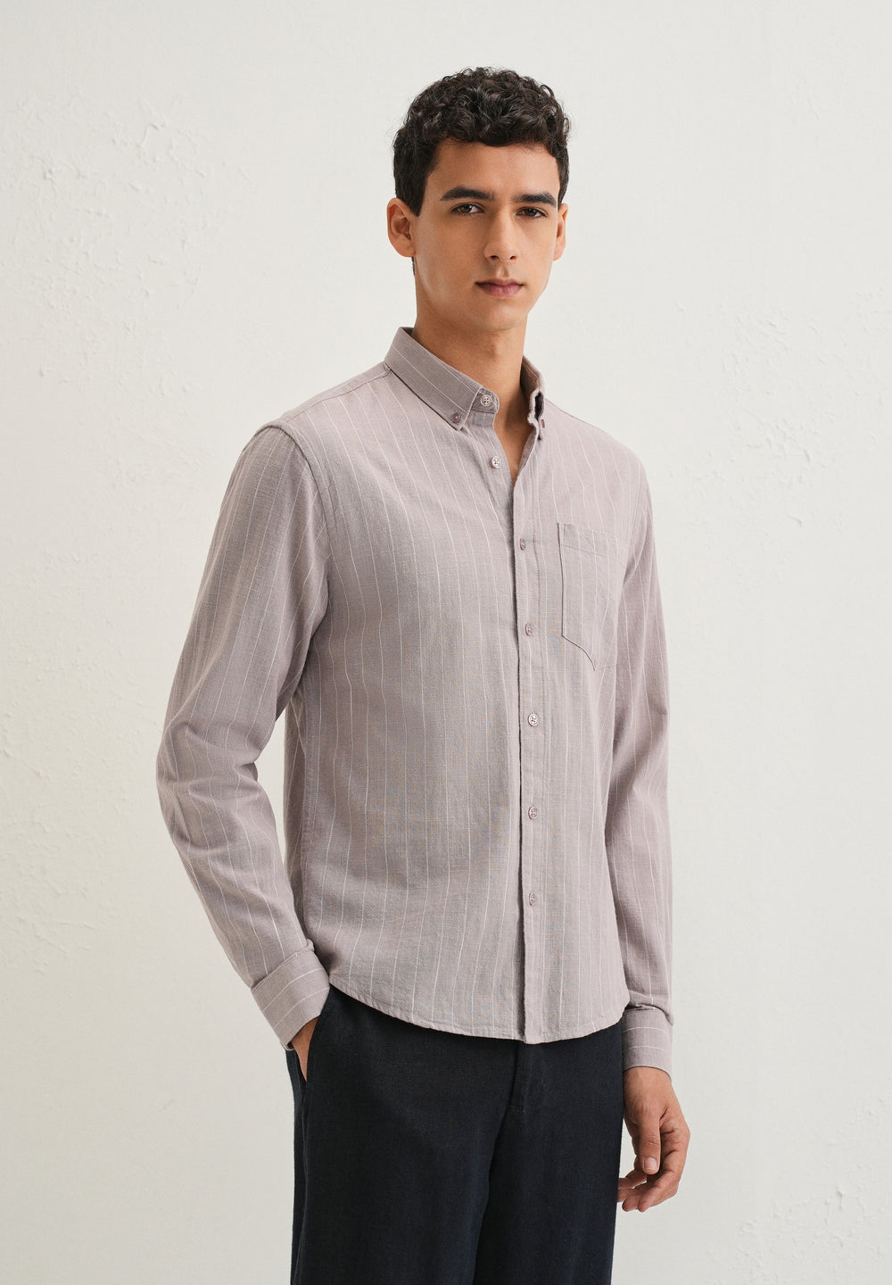 Lavender Gray Striped Cotton Linen Shirt