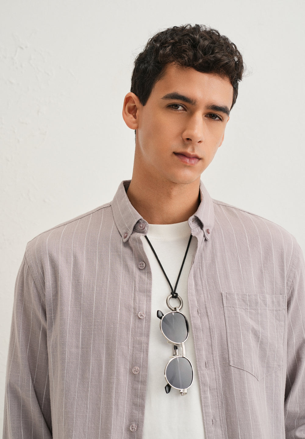 Lavender Gray Striped Cotton Linen Shirt