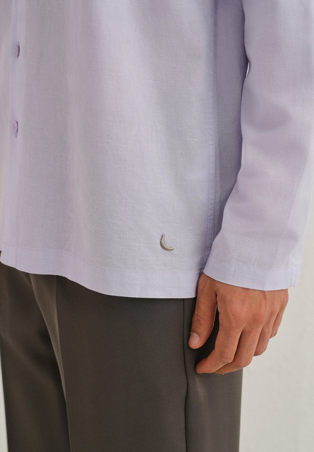 Lavender Hidden Sleeve Placket Cotton Linen Shirt