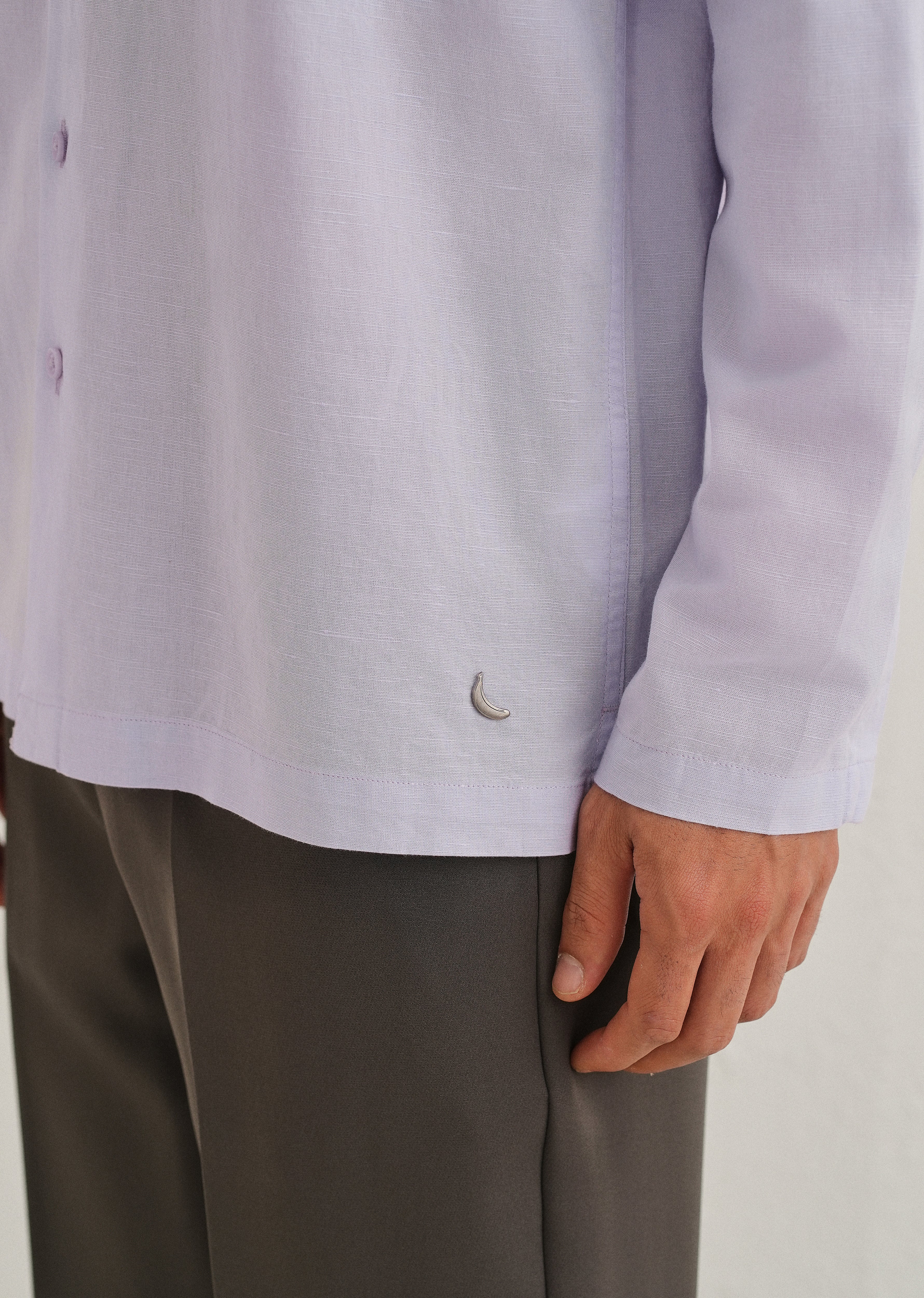 Lavender Hidden Sleeve Placket Cotton Linen Shirt