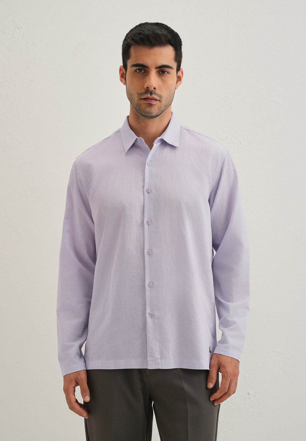 Lavender Hidden Sleeve Placket Cotton Linen Shirt