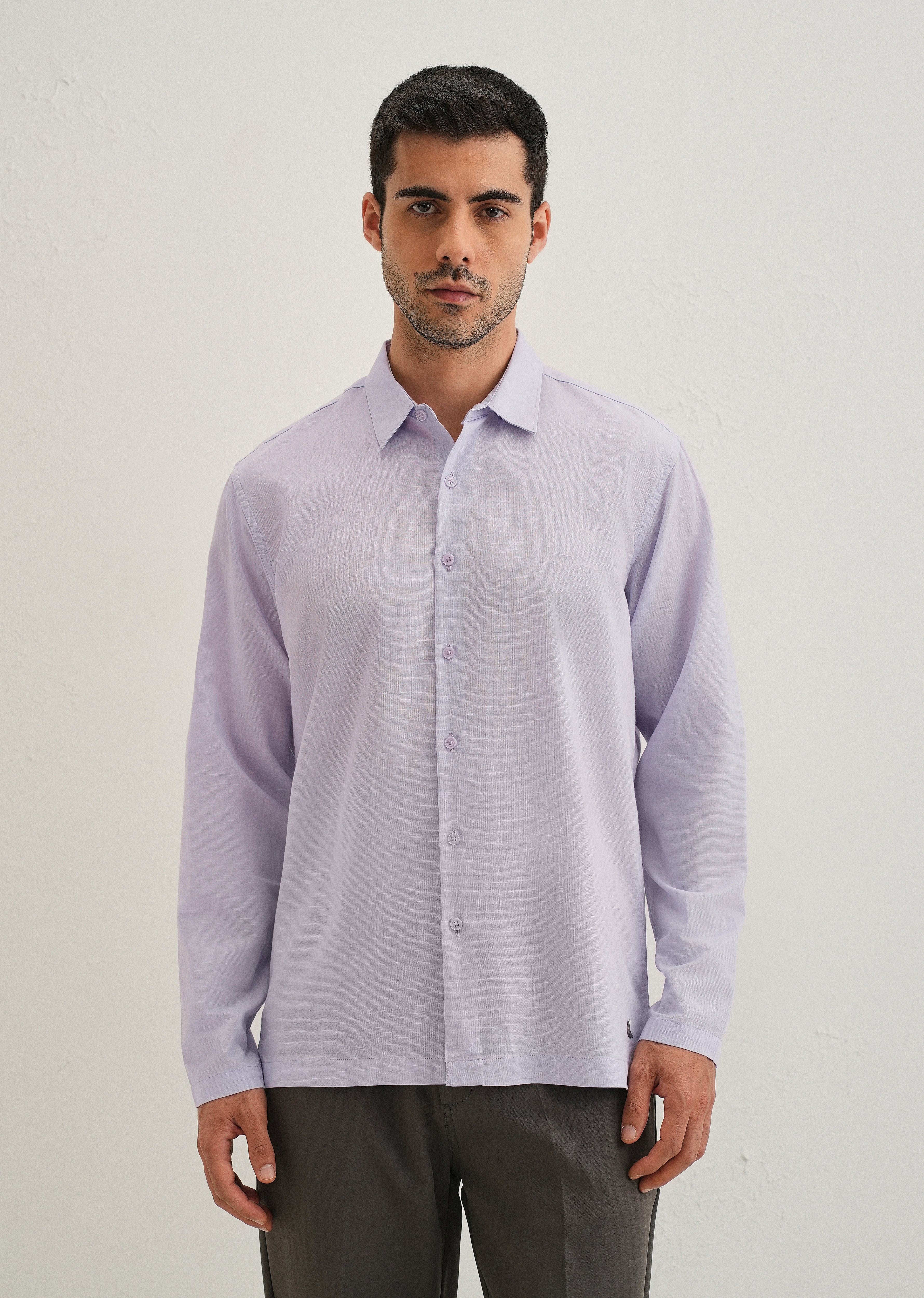 Lavender Hidden Sleeve Placket Cotton Linen Shirt