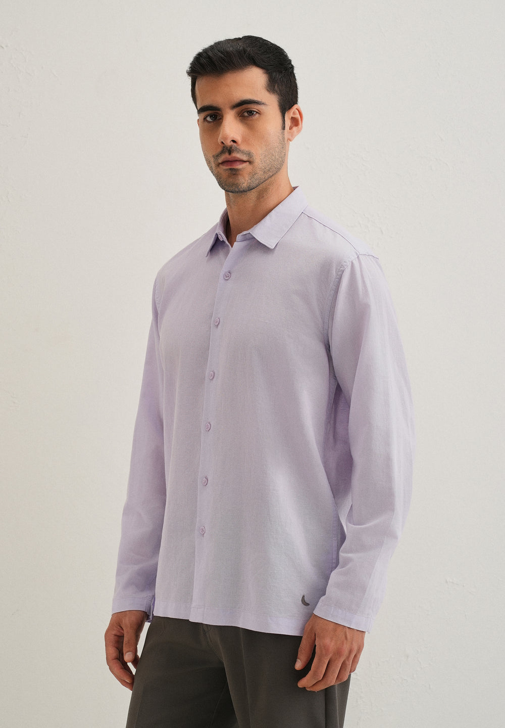 Lavender Hidden Sleeve Placket Cotton Linen Shirt