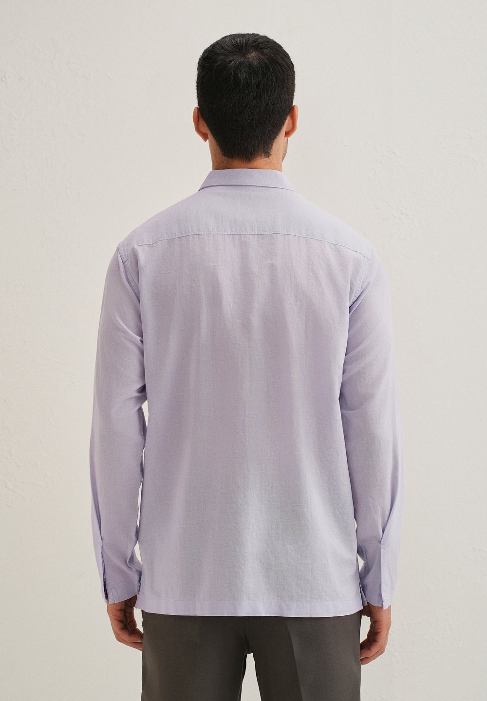 Lavender Hidden Sleeve Placket Cotton Linen Shirt