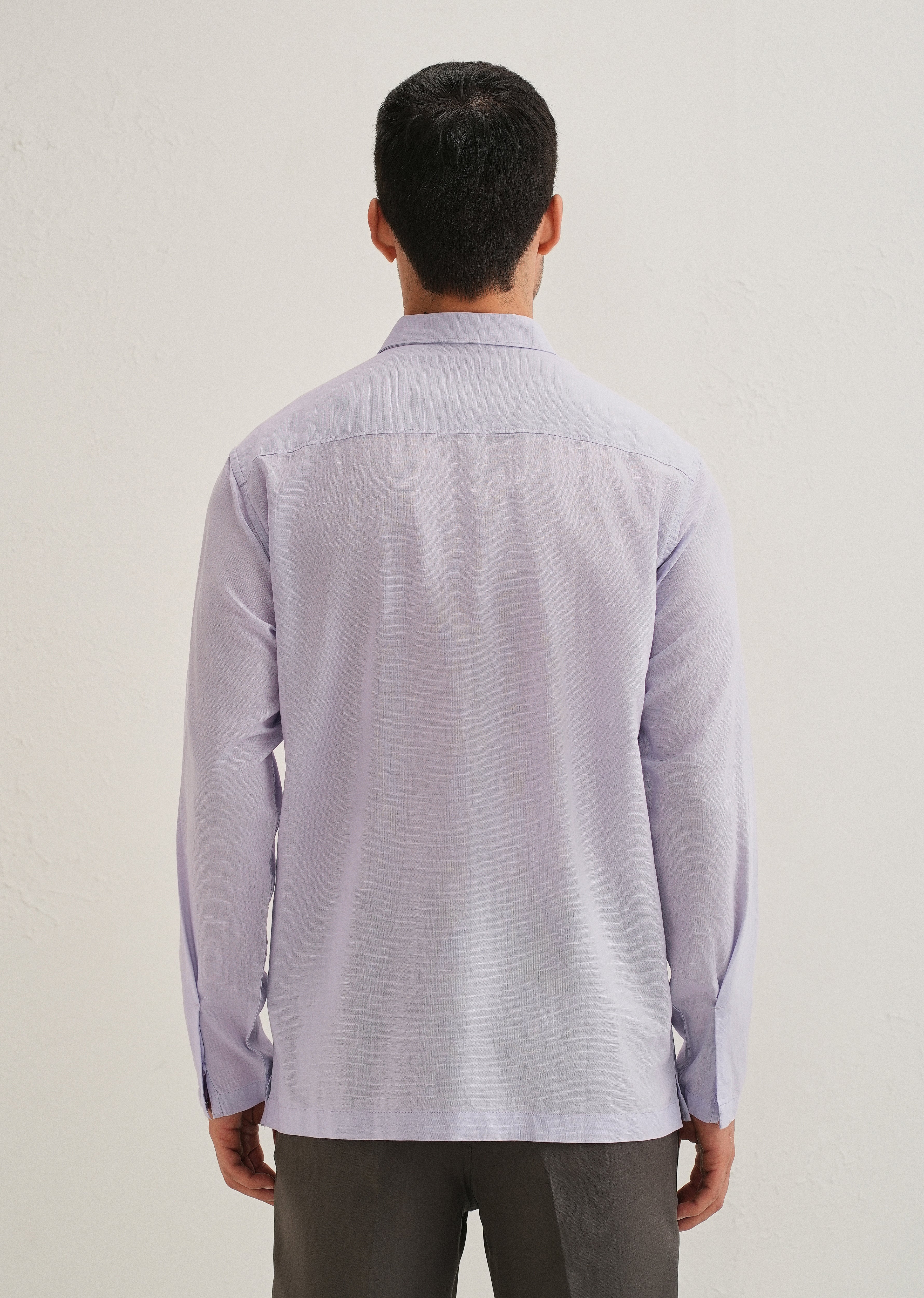 Lavender Hidden Sleeve Placket Cotton Linen Shirt