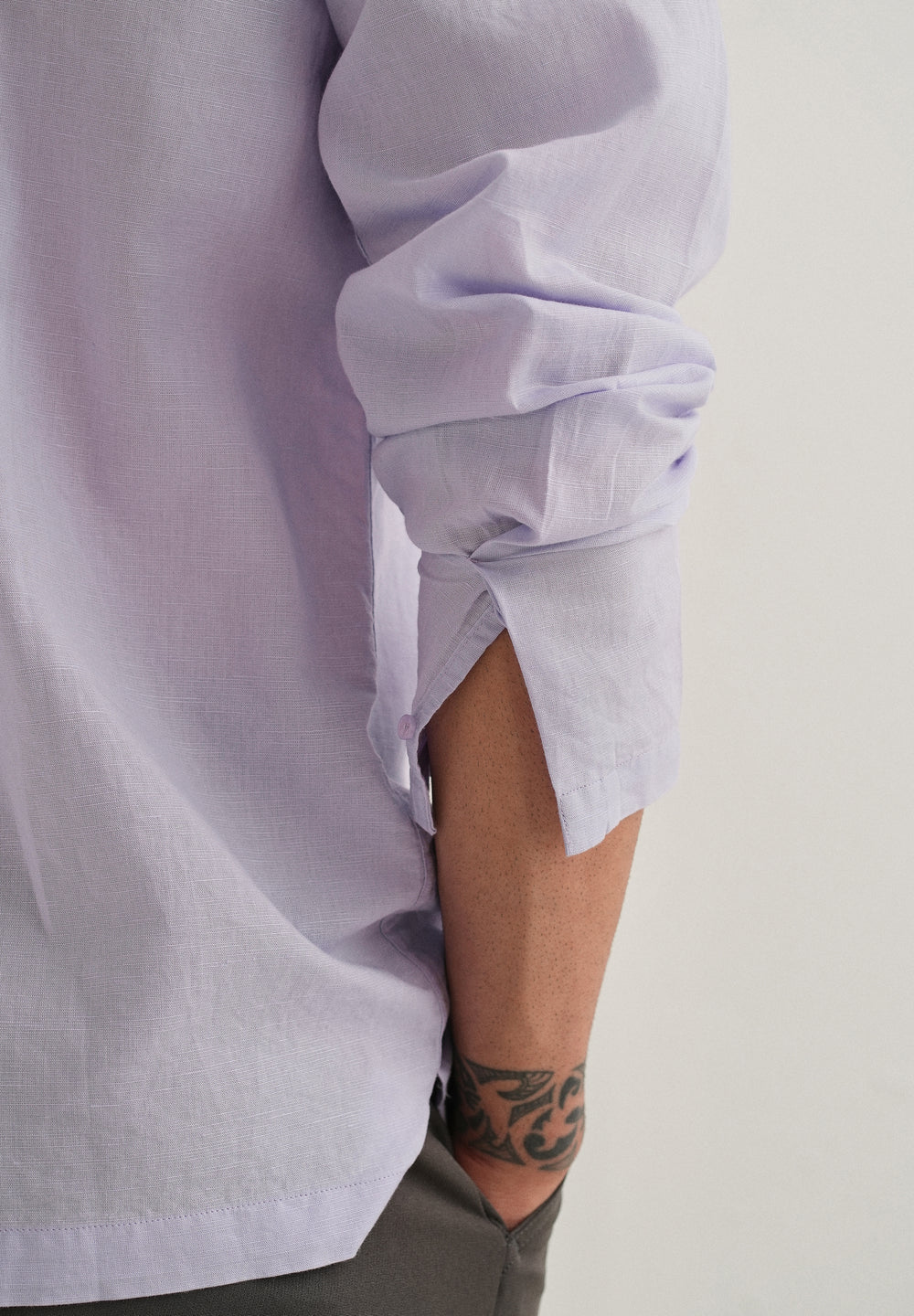 Lavender Hidden Sleeve Placket Cotton Linen Shirt