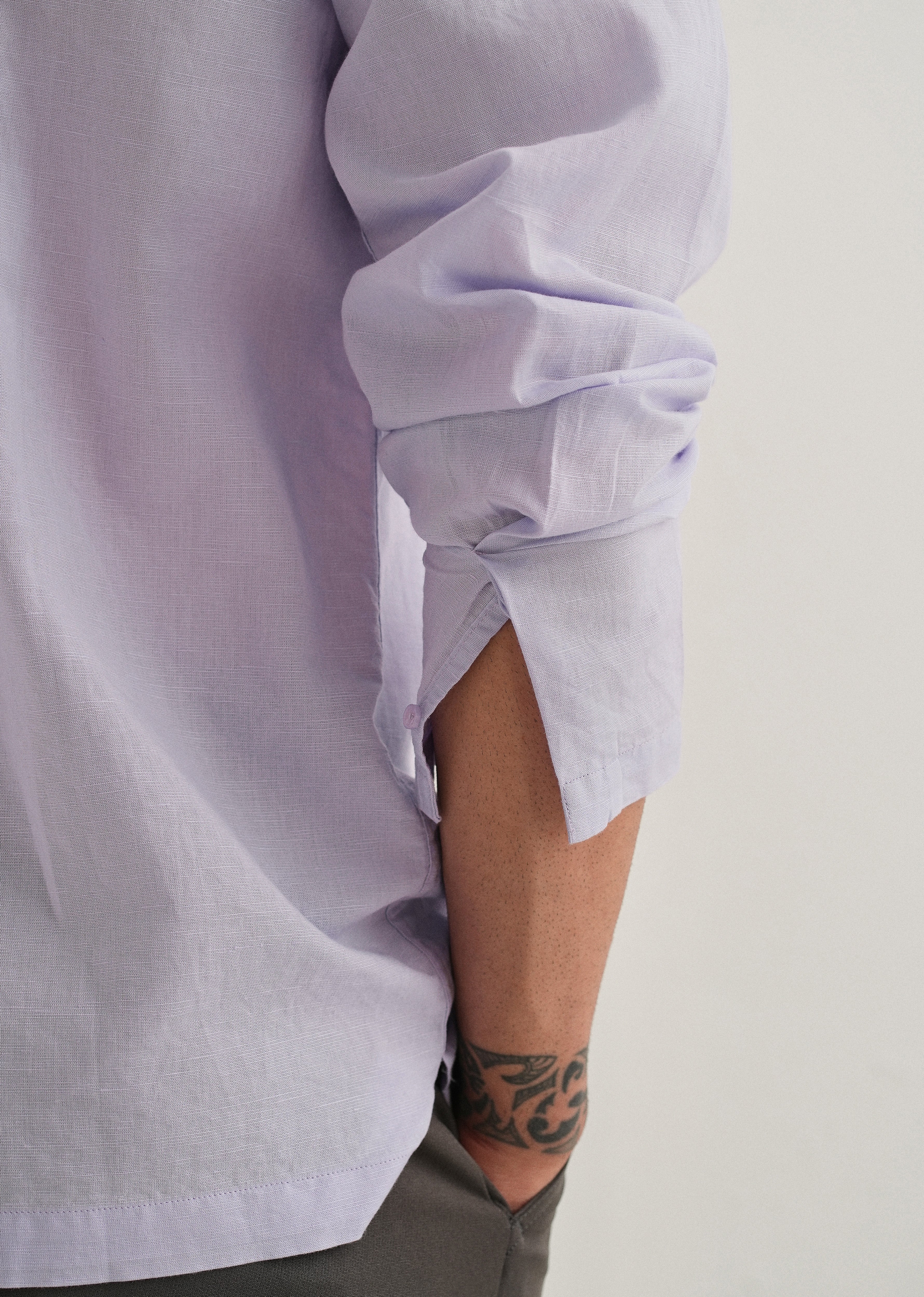 Lavender Hidden Sleeve Placket Cotton Linen Shirt