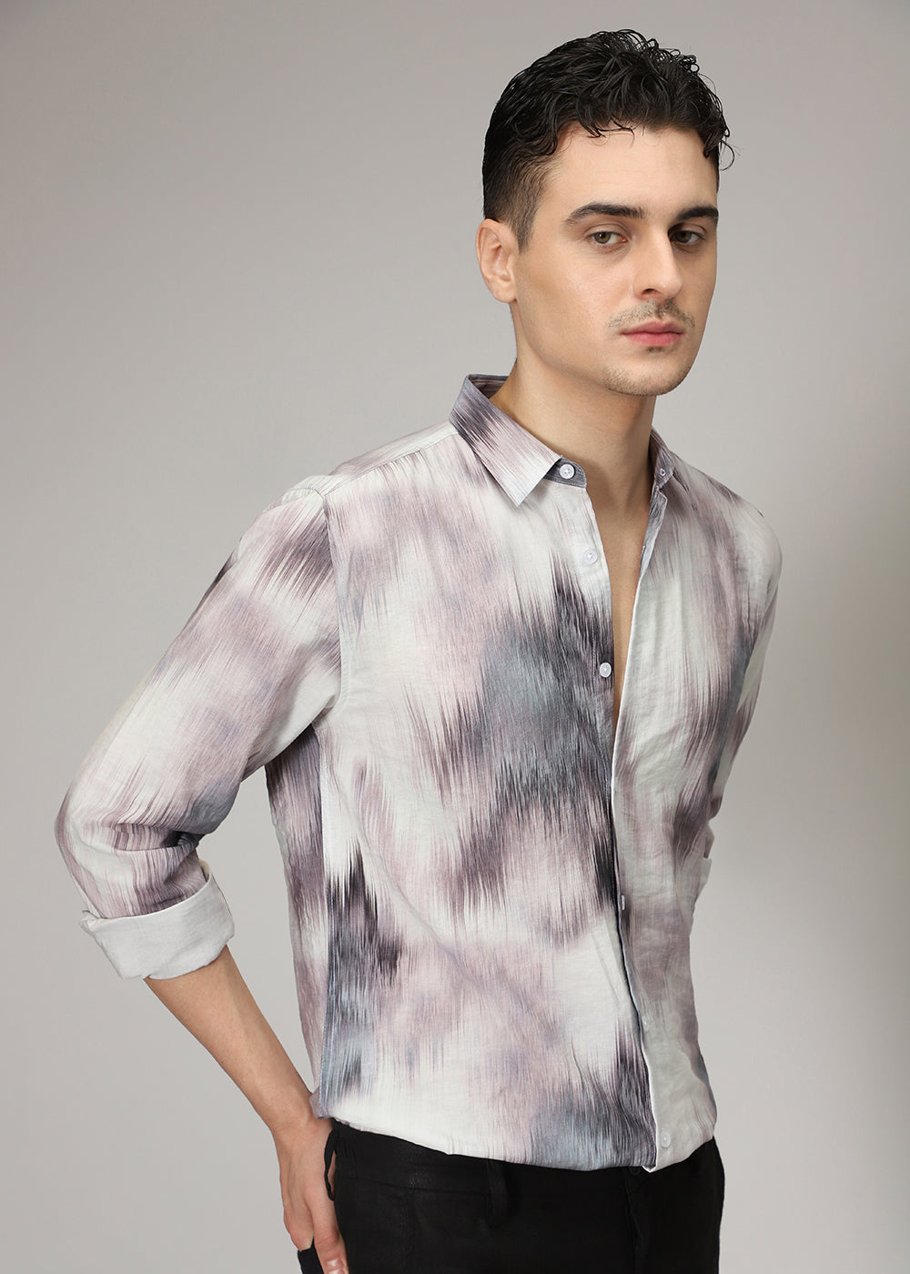 Lavender Line Brush Print Shirt