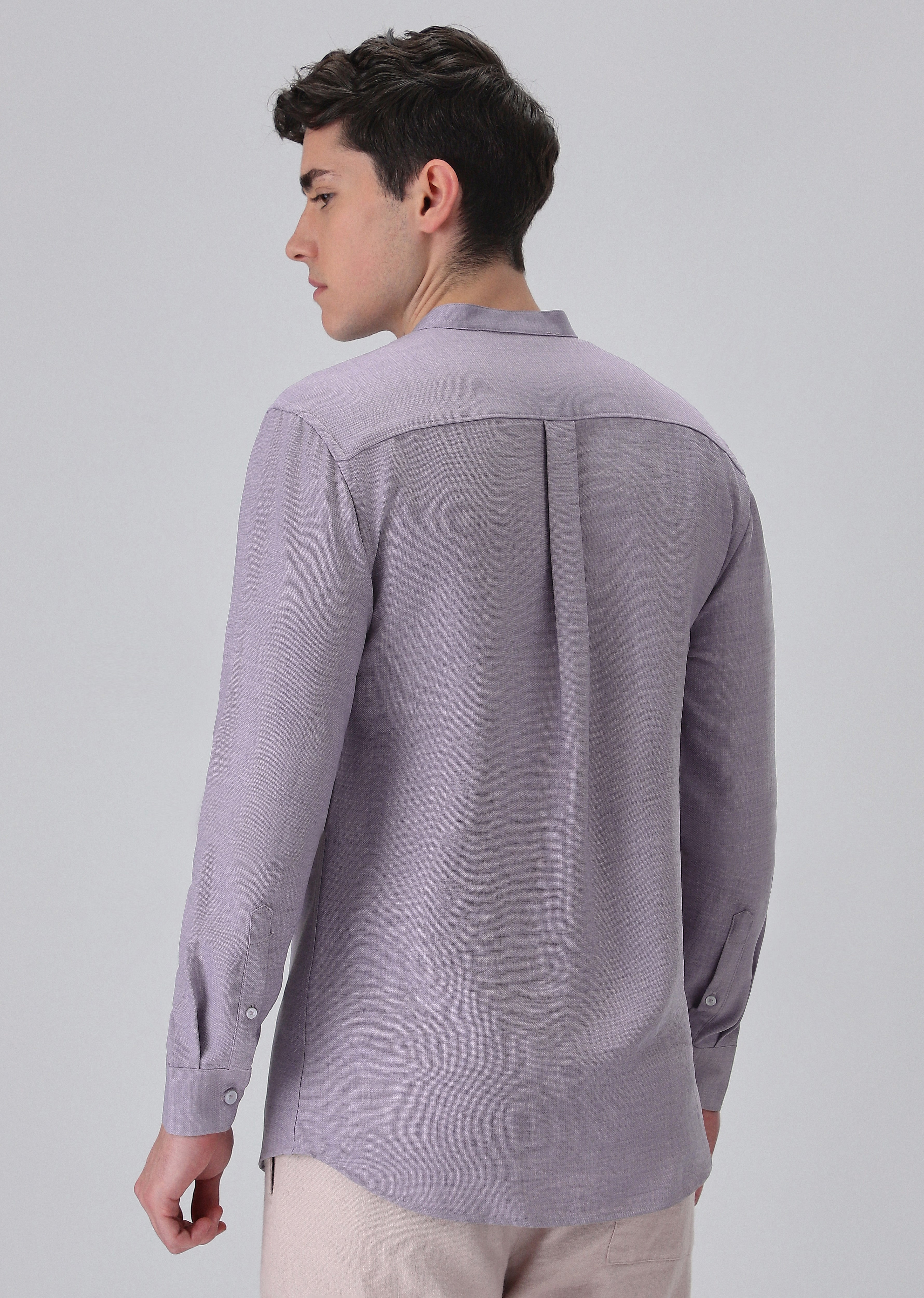 Lavender Plain Mandarin Collar Shirt