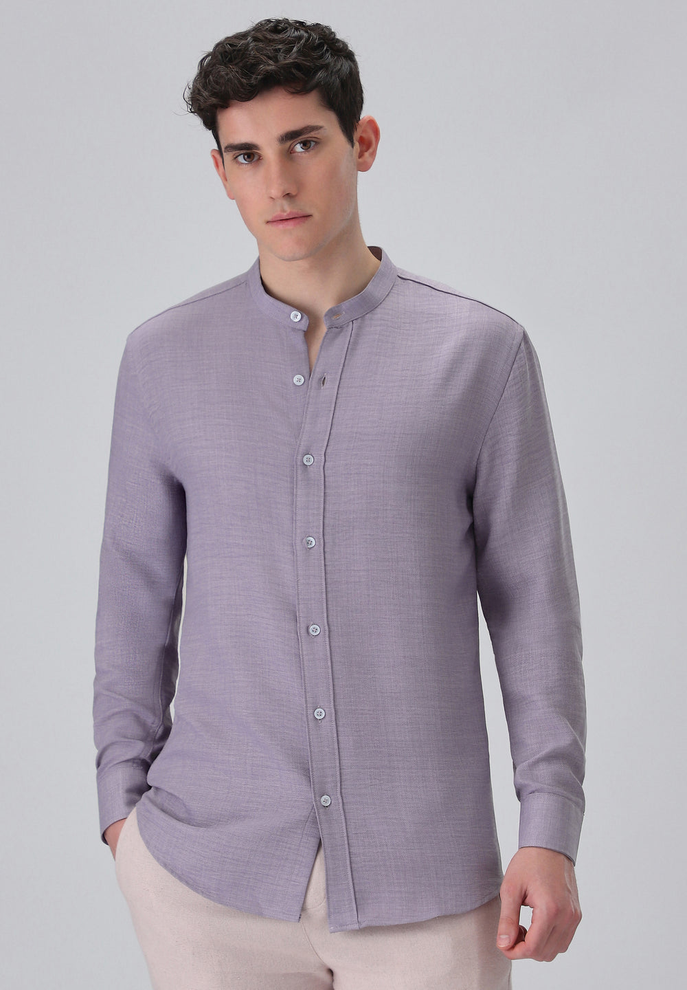 Lavender Plain Mandarin Collar Shirt