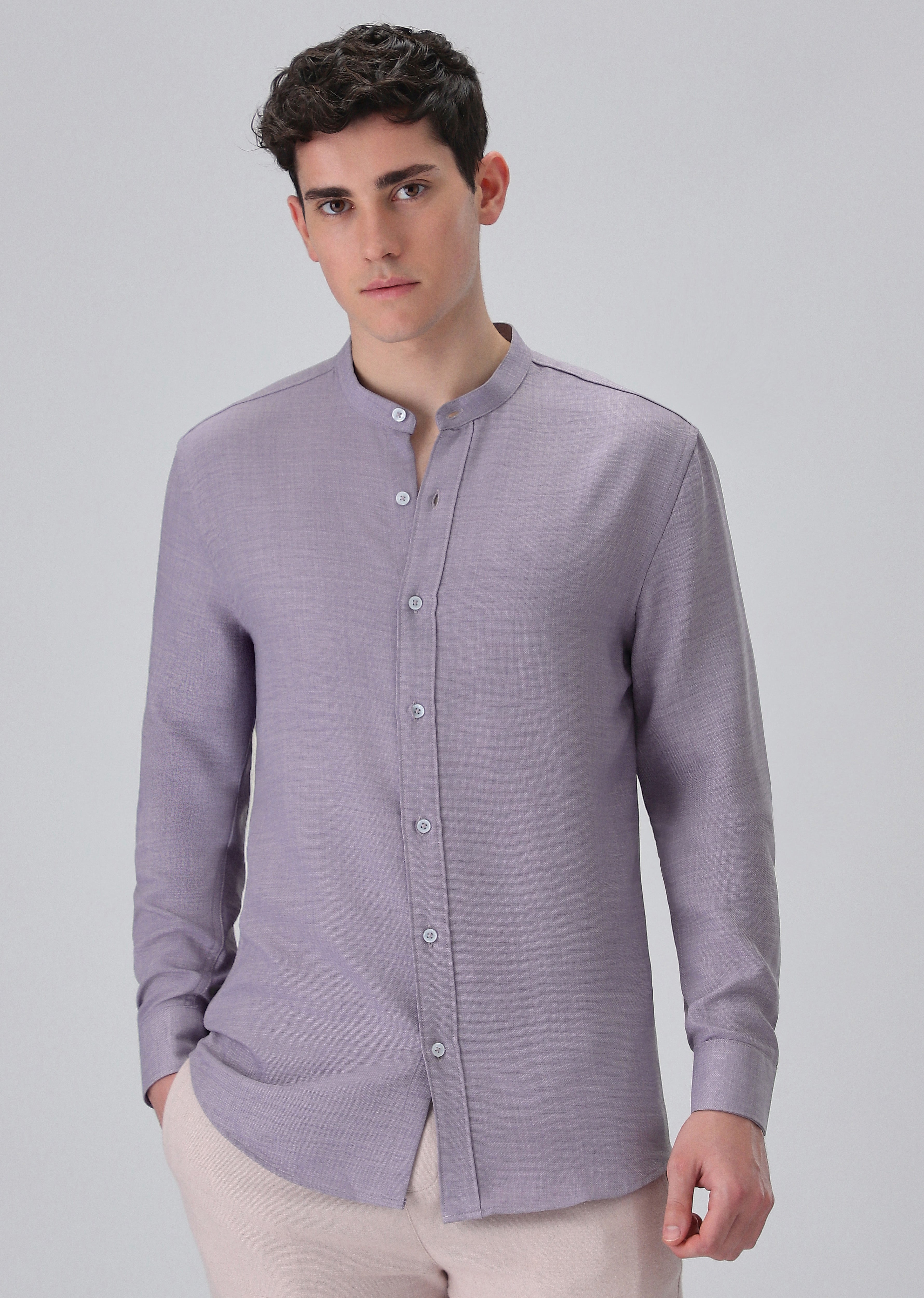 Lavender Mandarin Collar Shirt