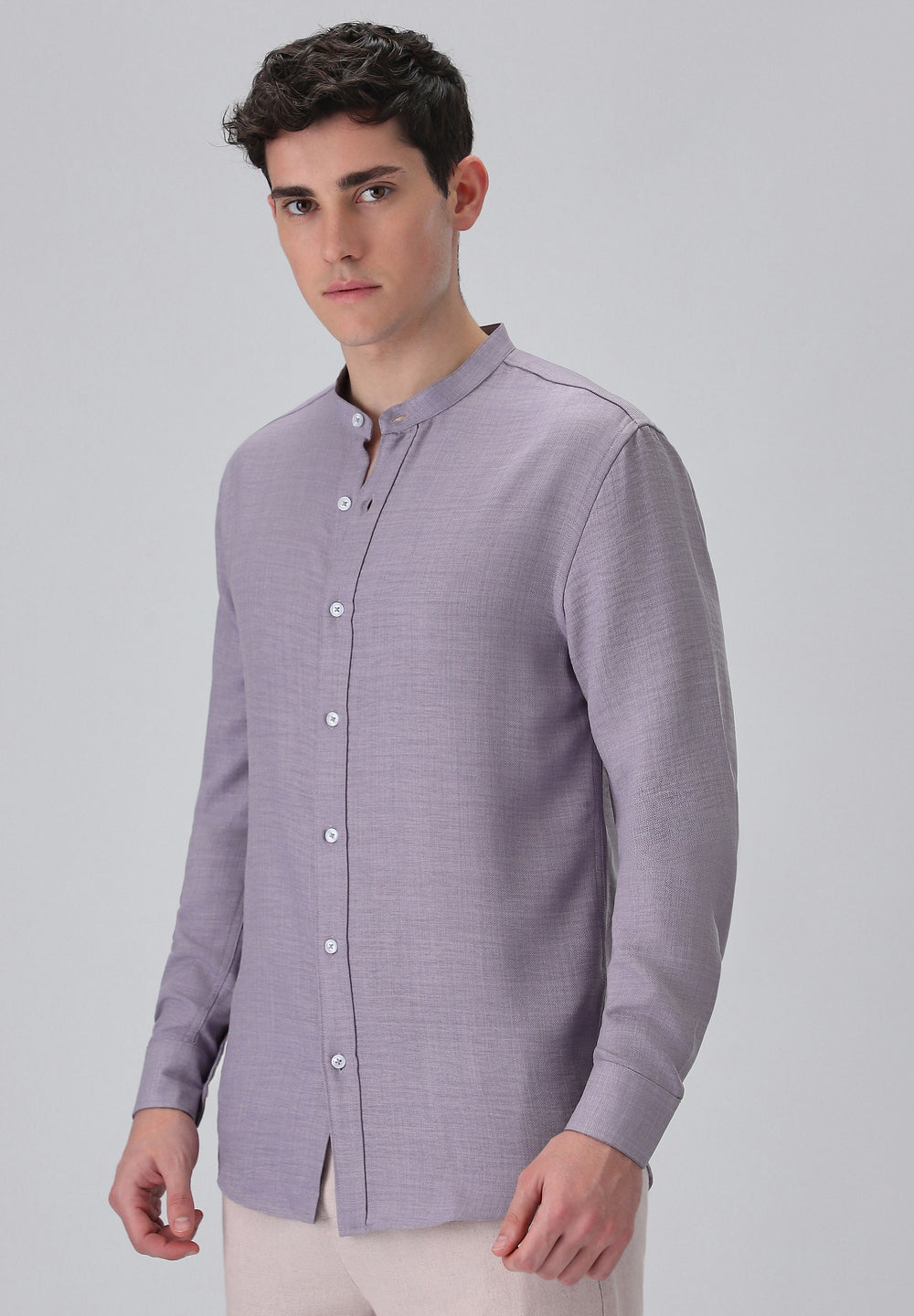 Lavender Plain Mandarin Collar Shirt