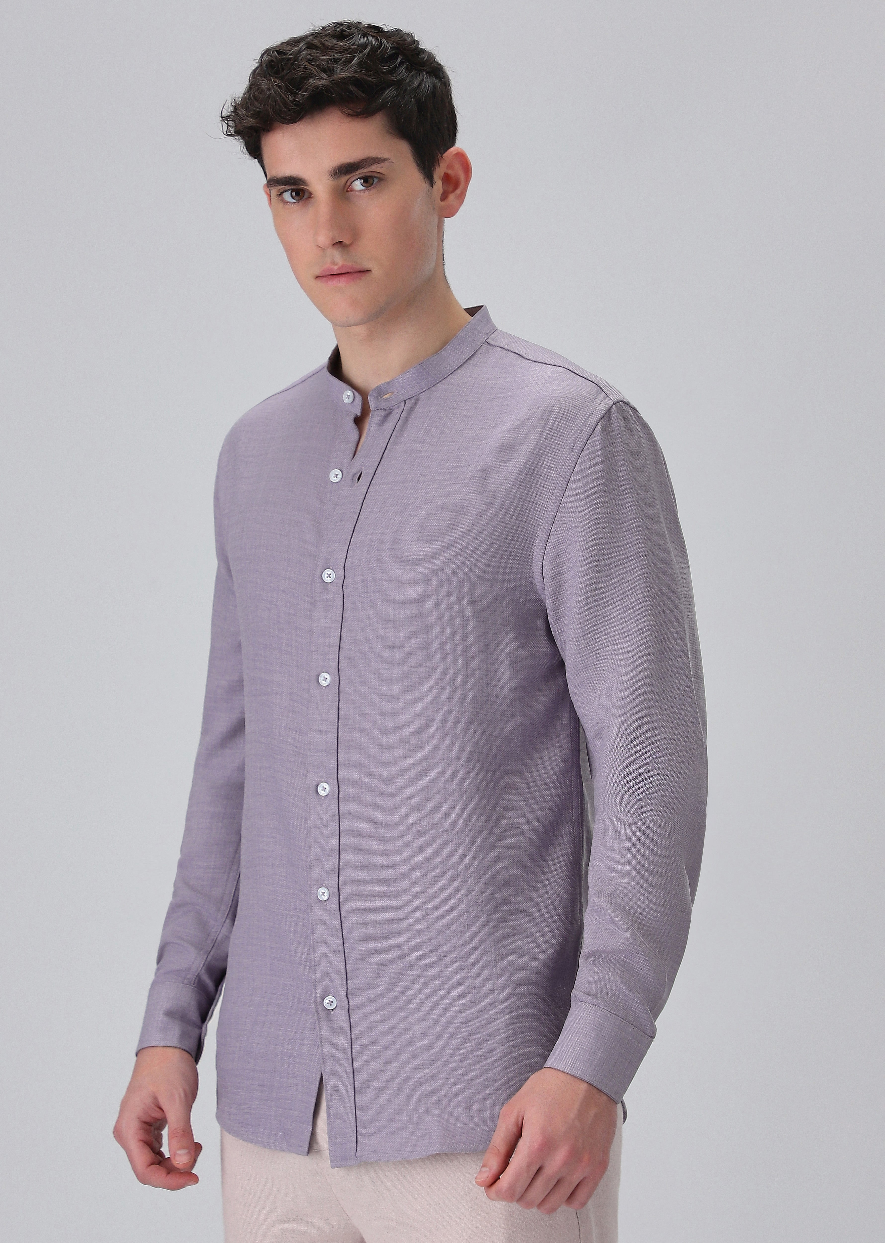 Lavender Mandarin Collar Shirt