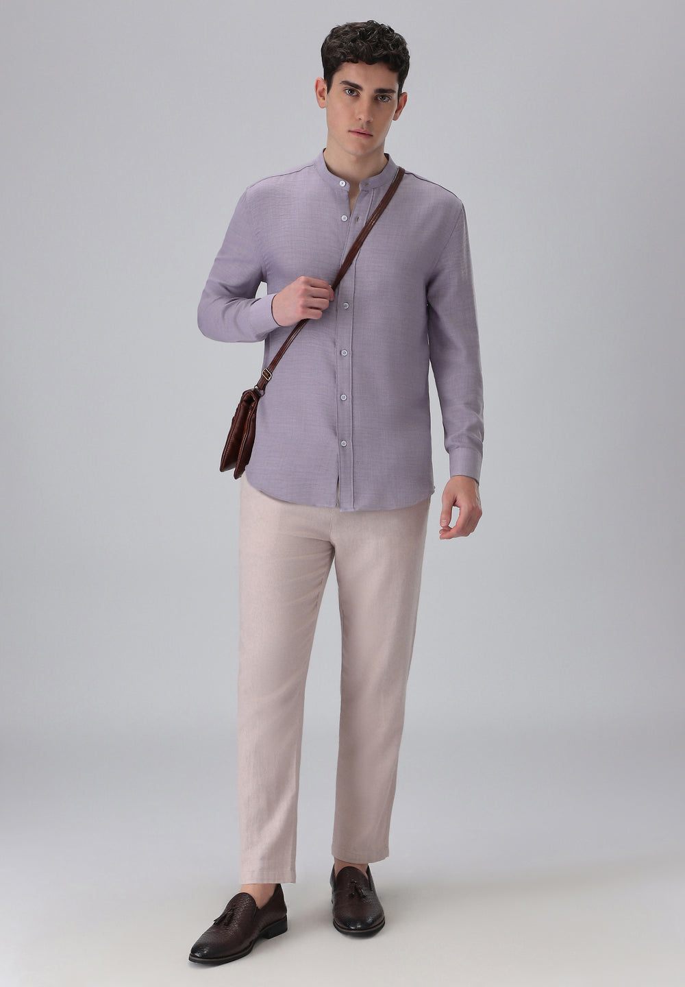 Lavender Plain Mandarin Collar Shirt