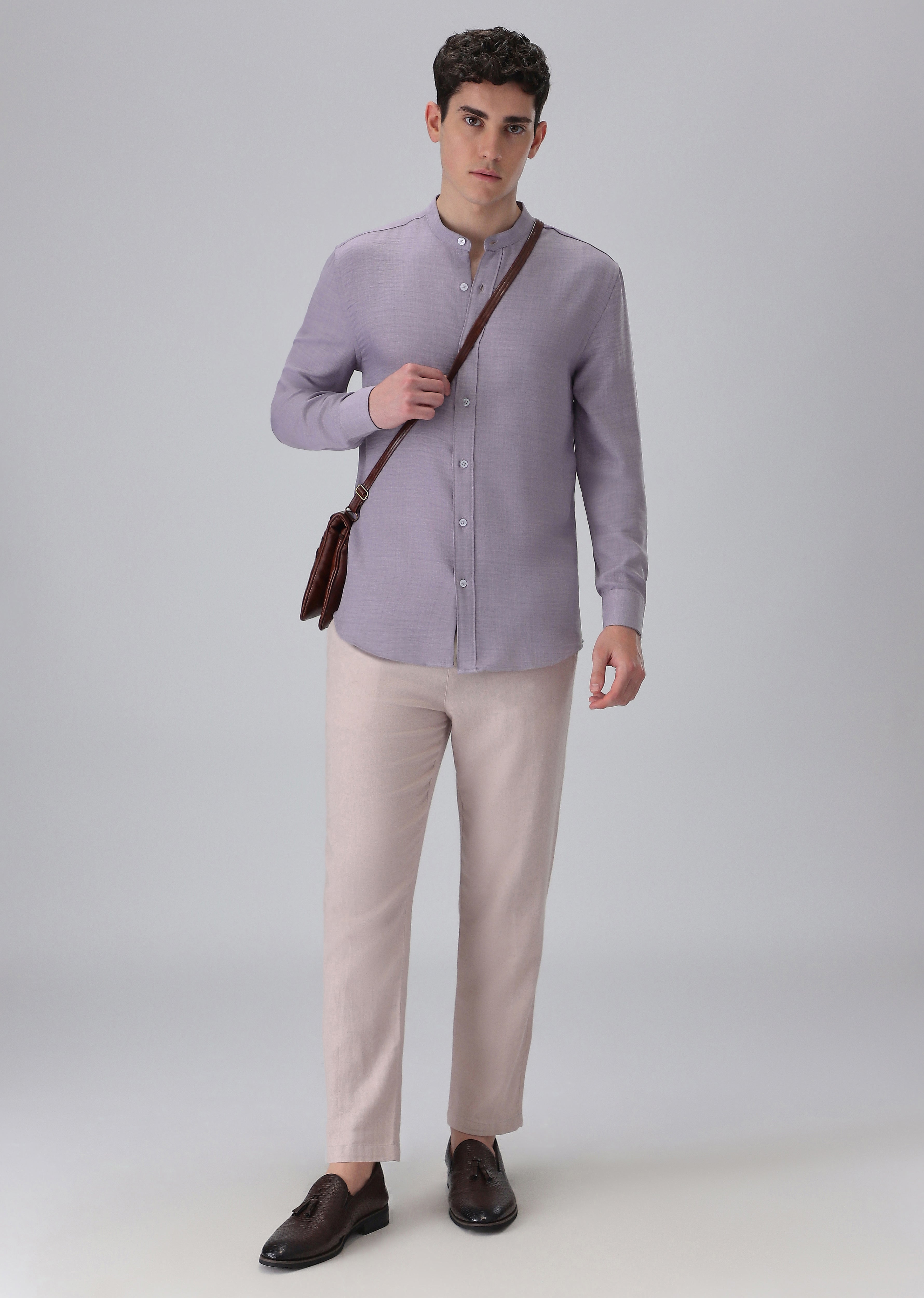 Lavender Plain Mandarin Collar Shirt