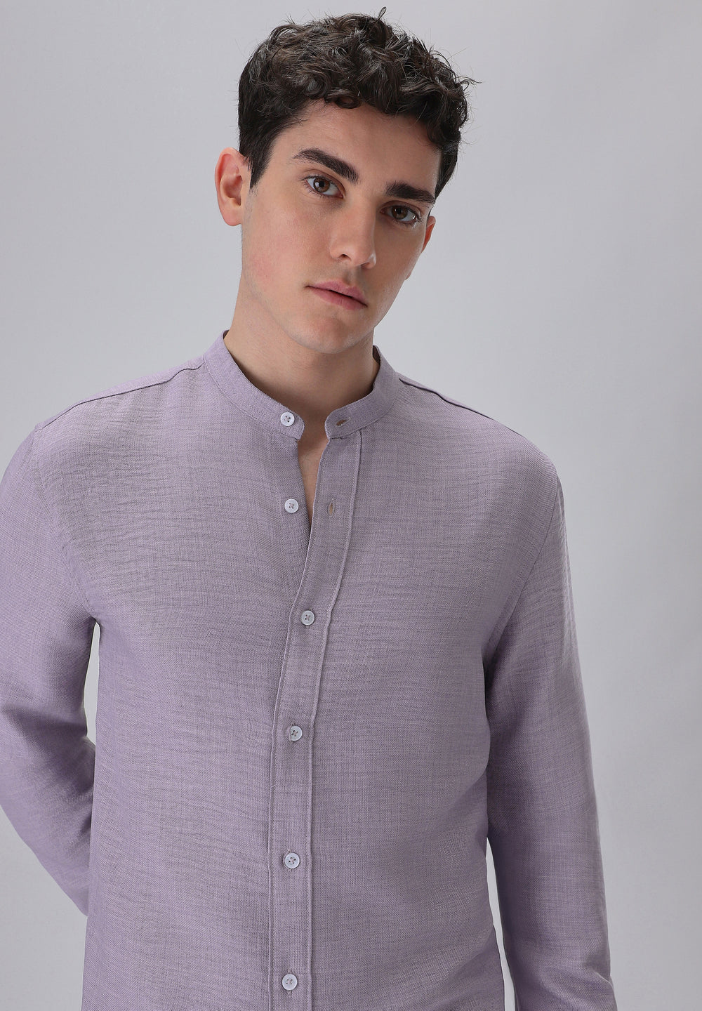 Lavender Plain Mandarin Collar Shirt