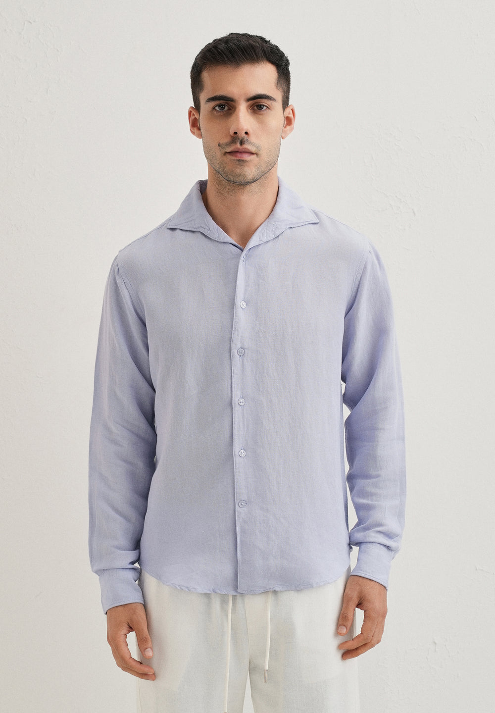 Lavender Plain Linen Viscose Shirt