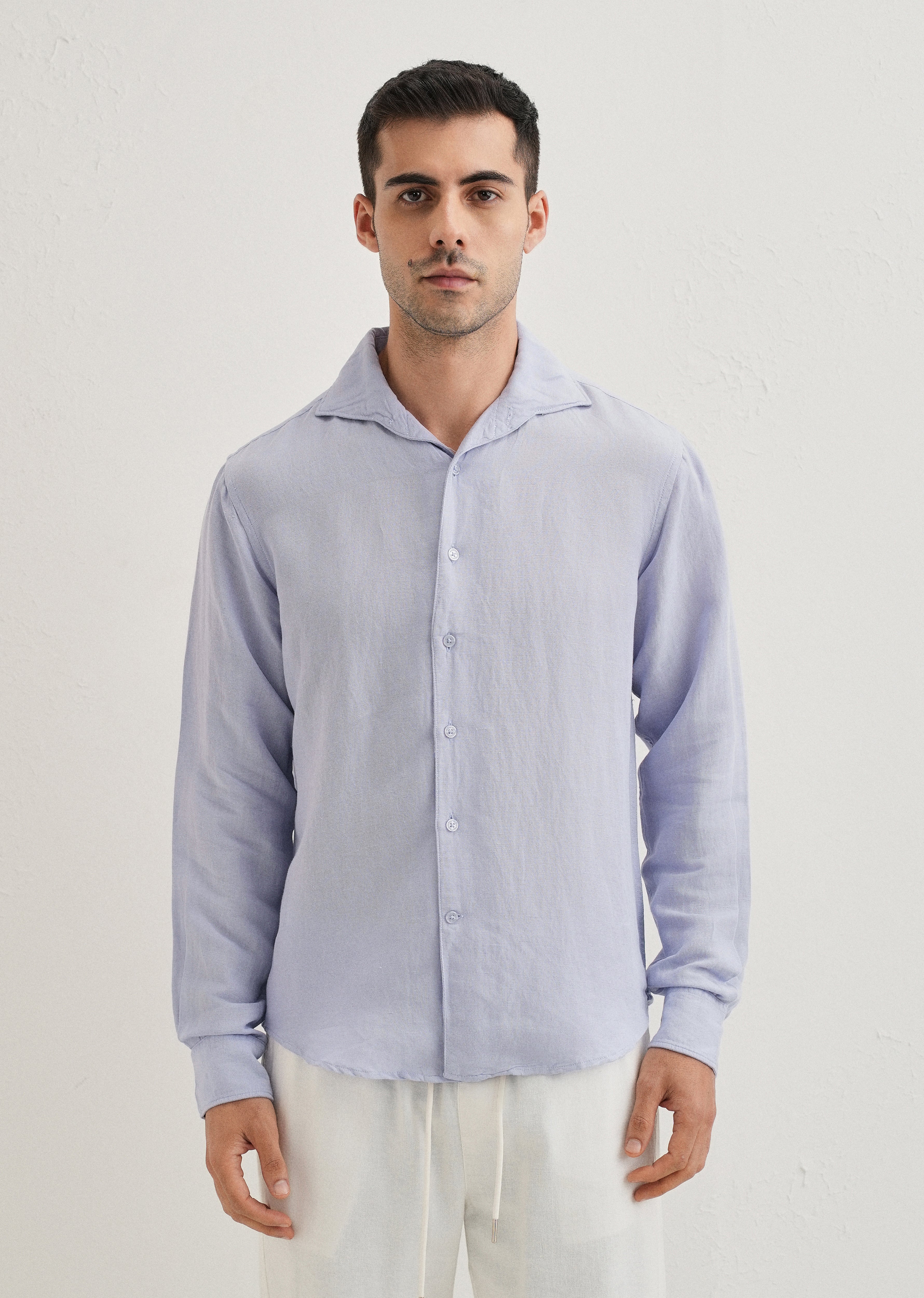 Lavender Plain Linen Viscose Shirt