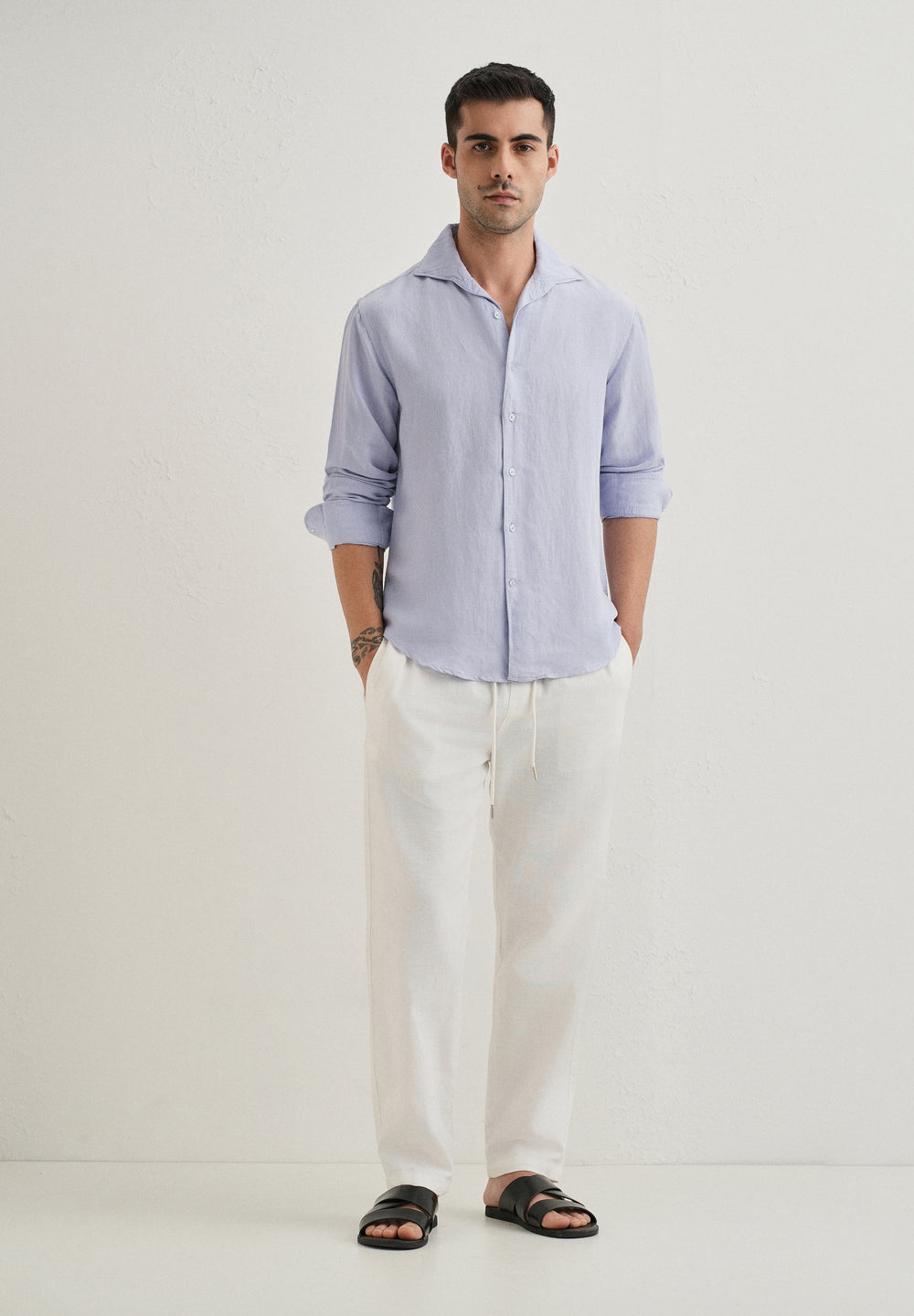 Lavender Plain Linen Viscose Shirt