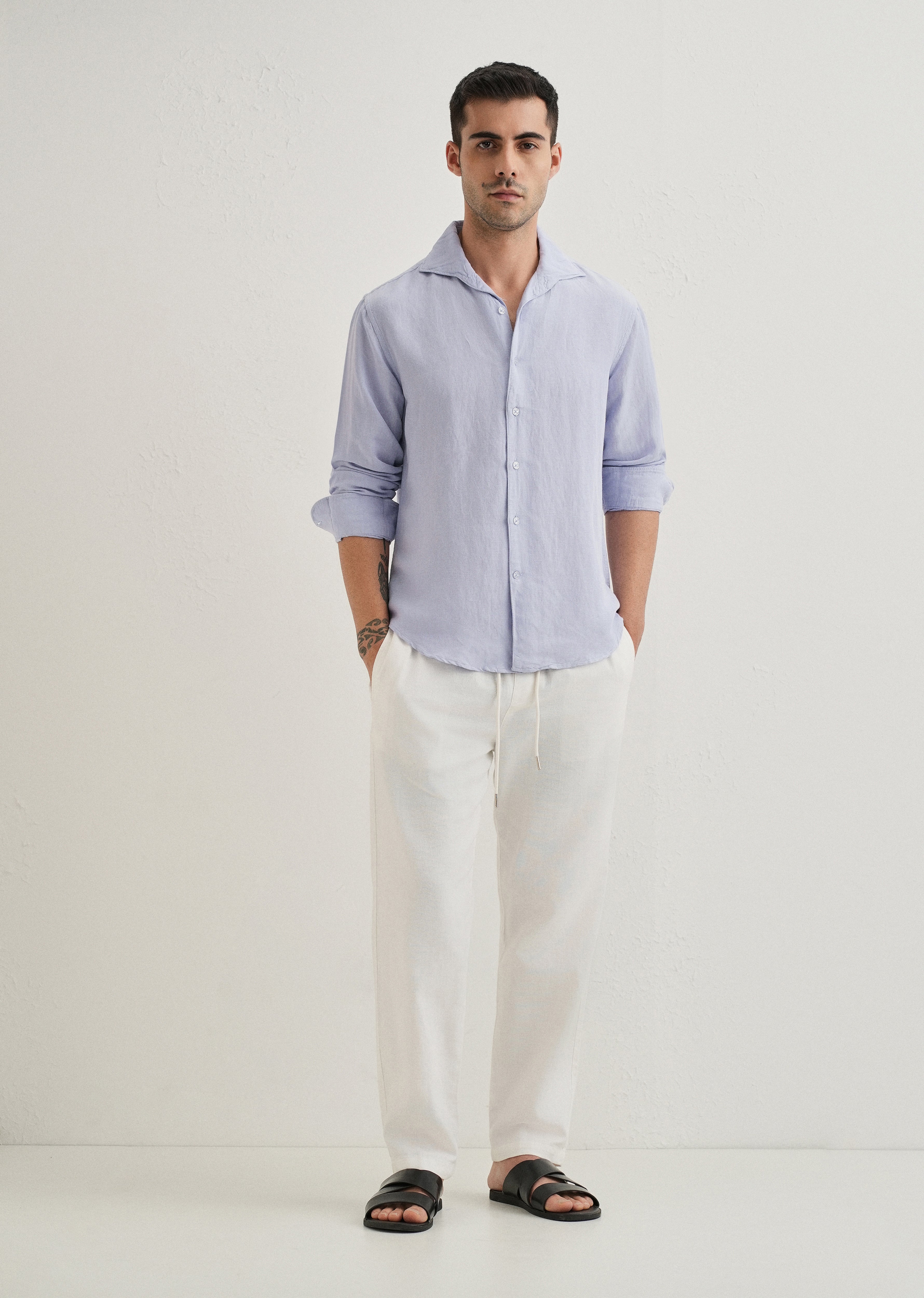 Lavender Plain Linen Viscose Shirt