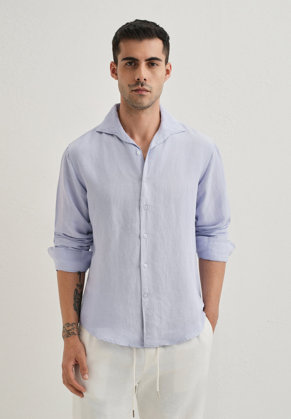 Lavender Plain Linen Viscose Shirt