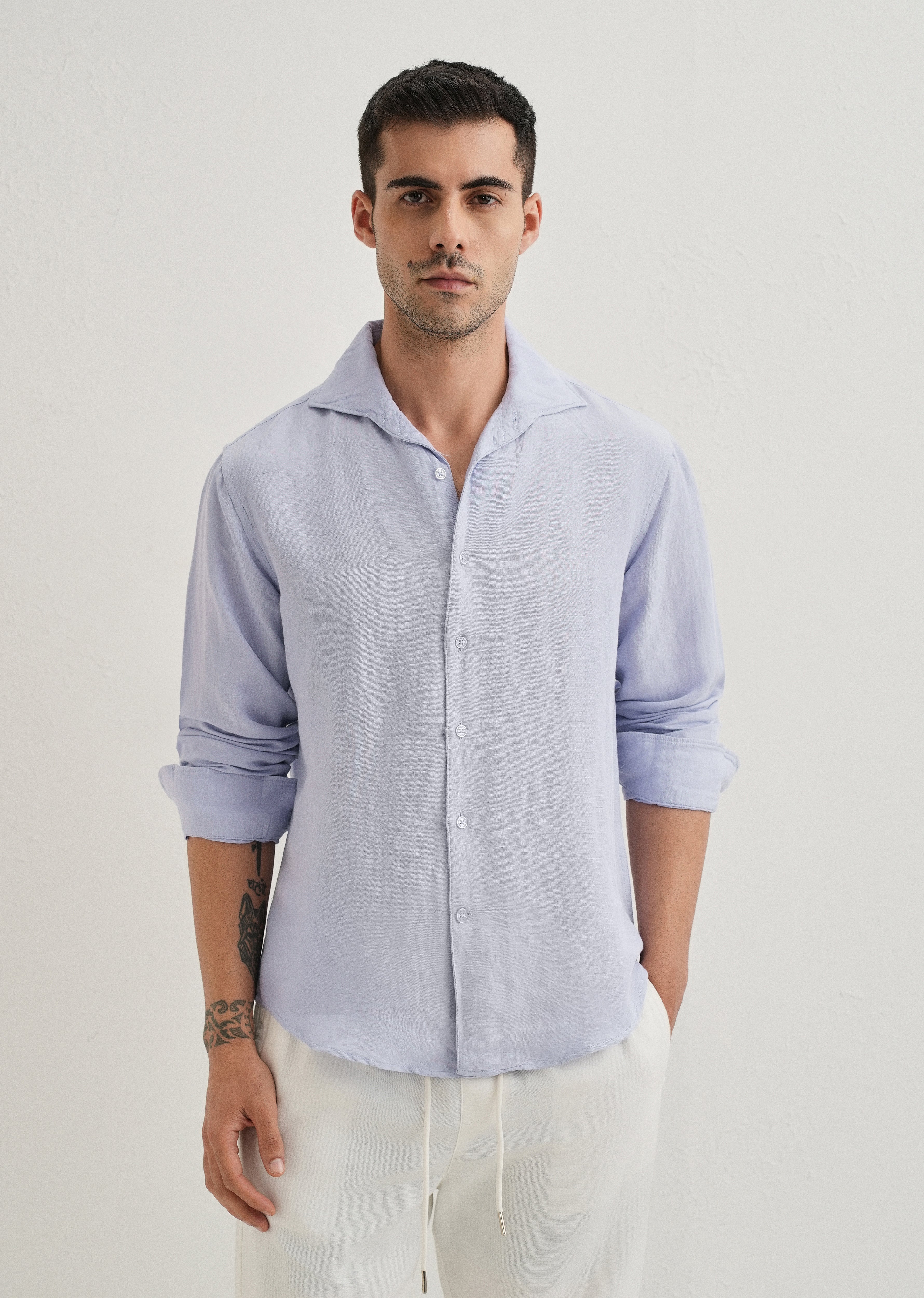 Lavender Plain Linen Viscose Shirt