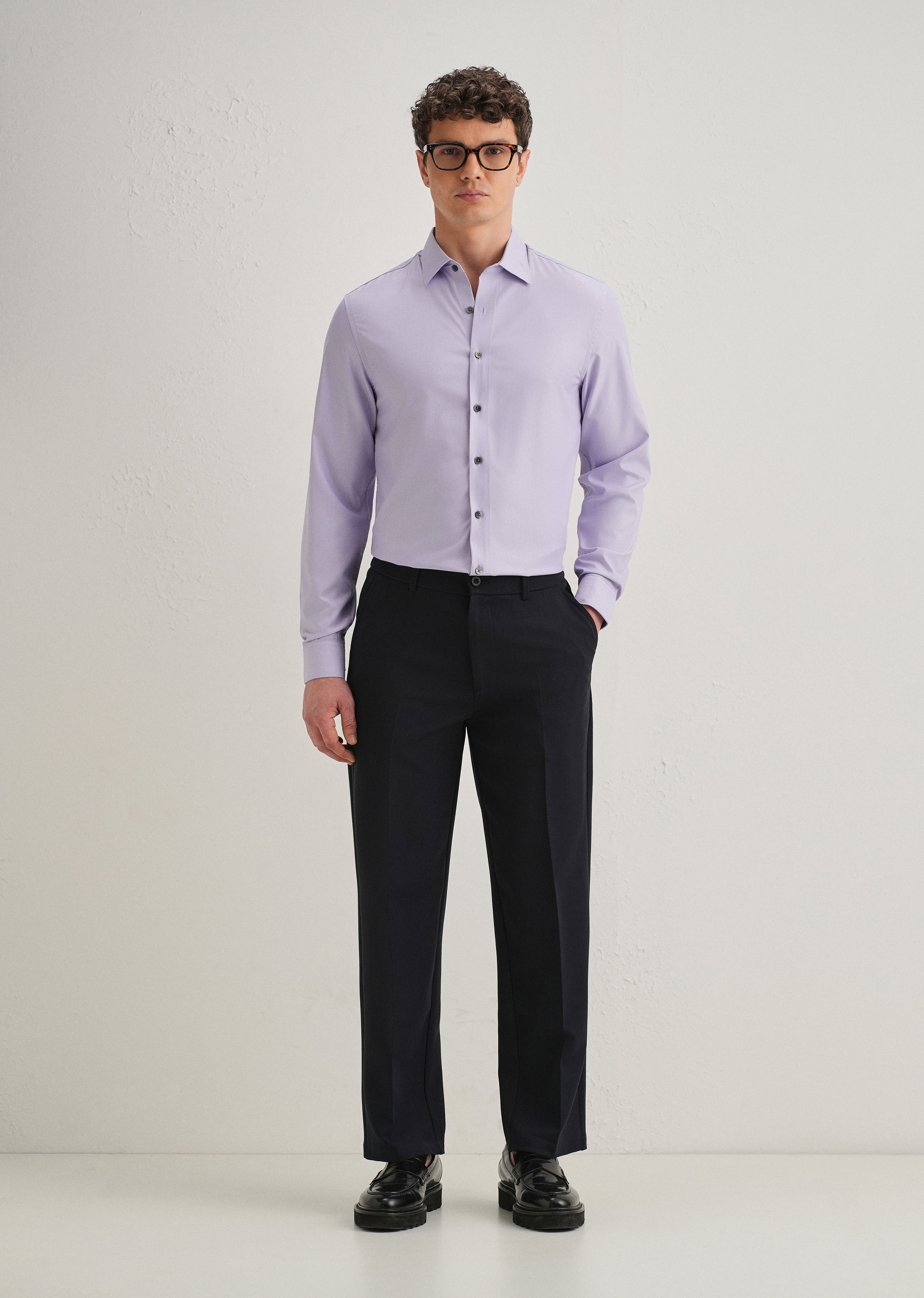 Lavender Stitchless Placket Plain Shirt