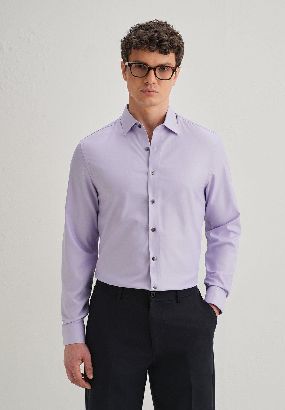 Lavender Stitchless Placket Plain Shirt