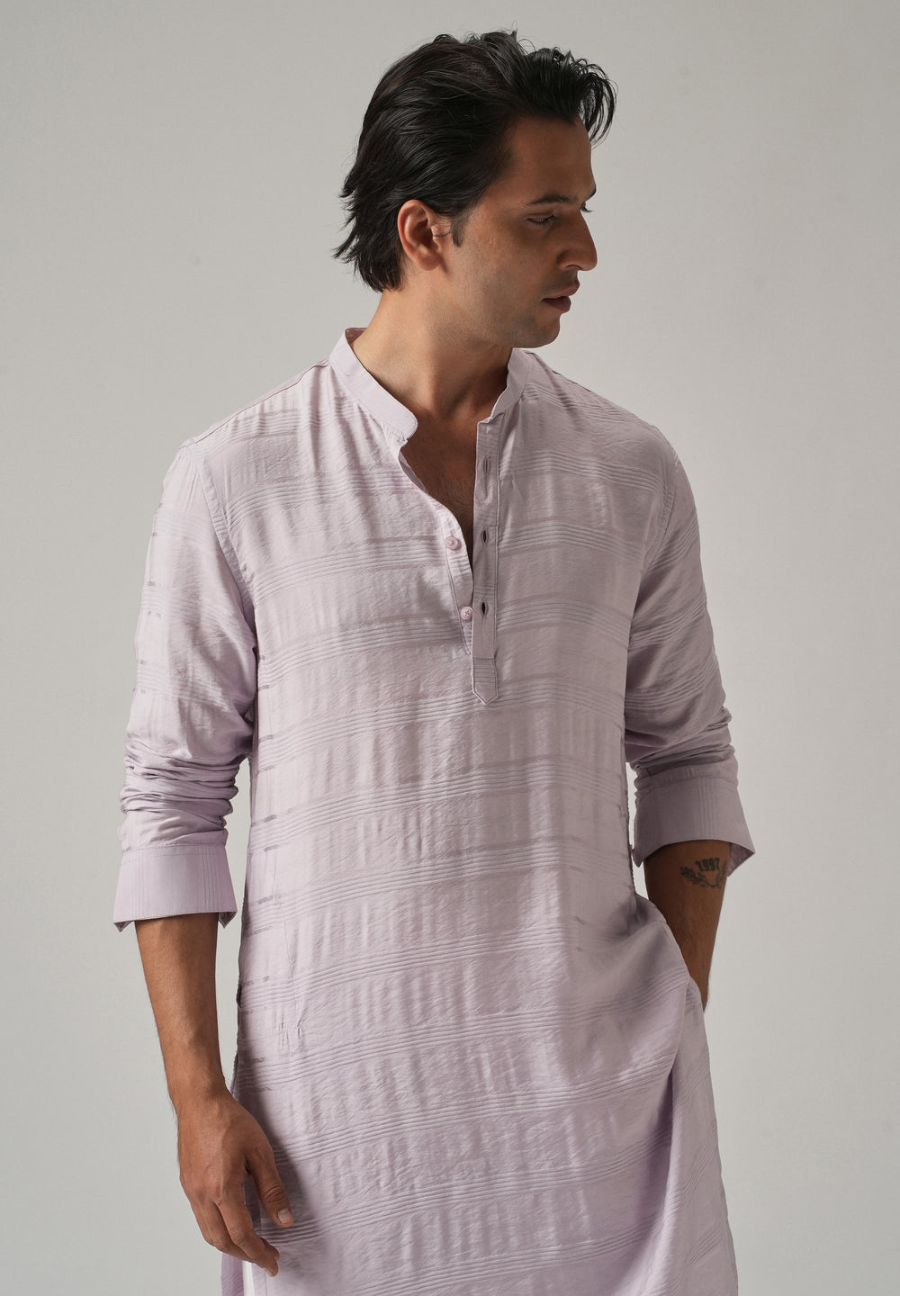 Lavender Nylon Subtle Stripe Kurta