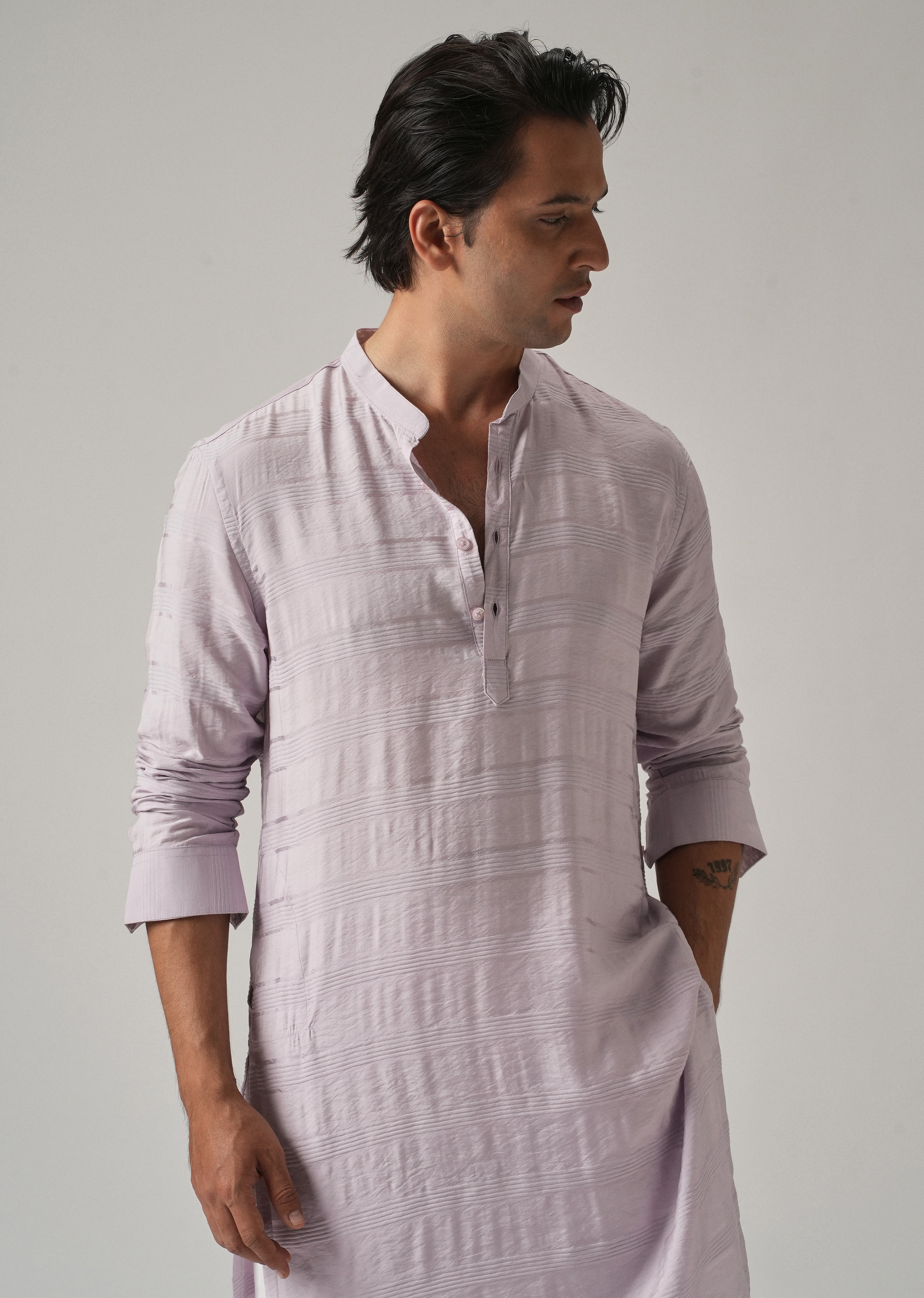 Lavender Nylon Subtle Stripe Kurta