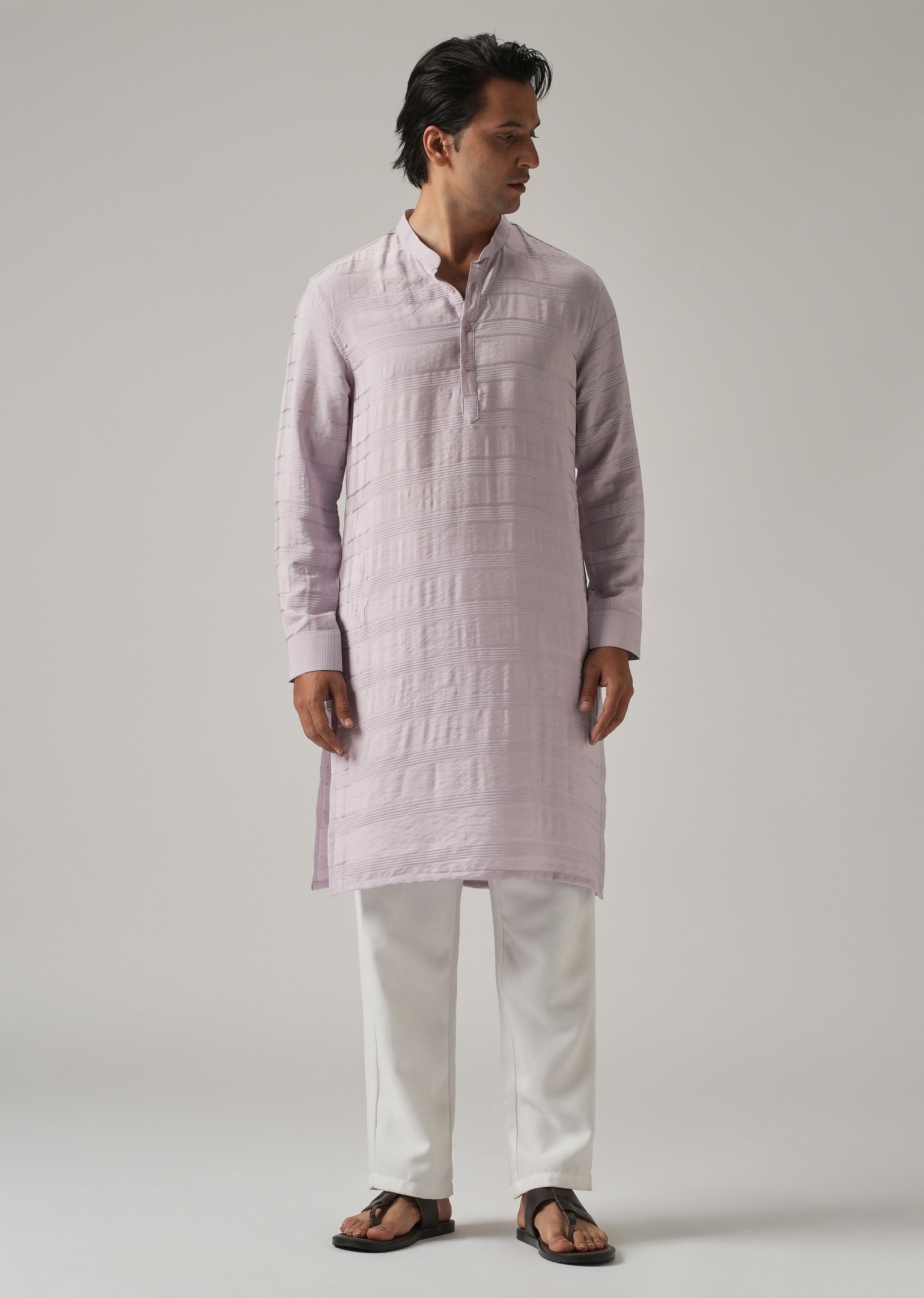 Lavender Nylon Subtle Stripe Kurta