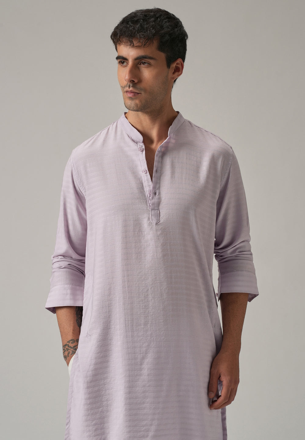 Lavender Nylon Self Stripe Kurta