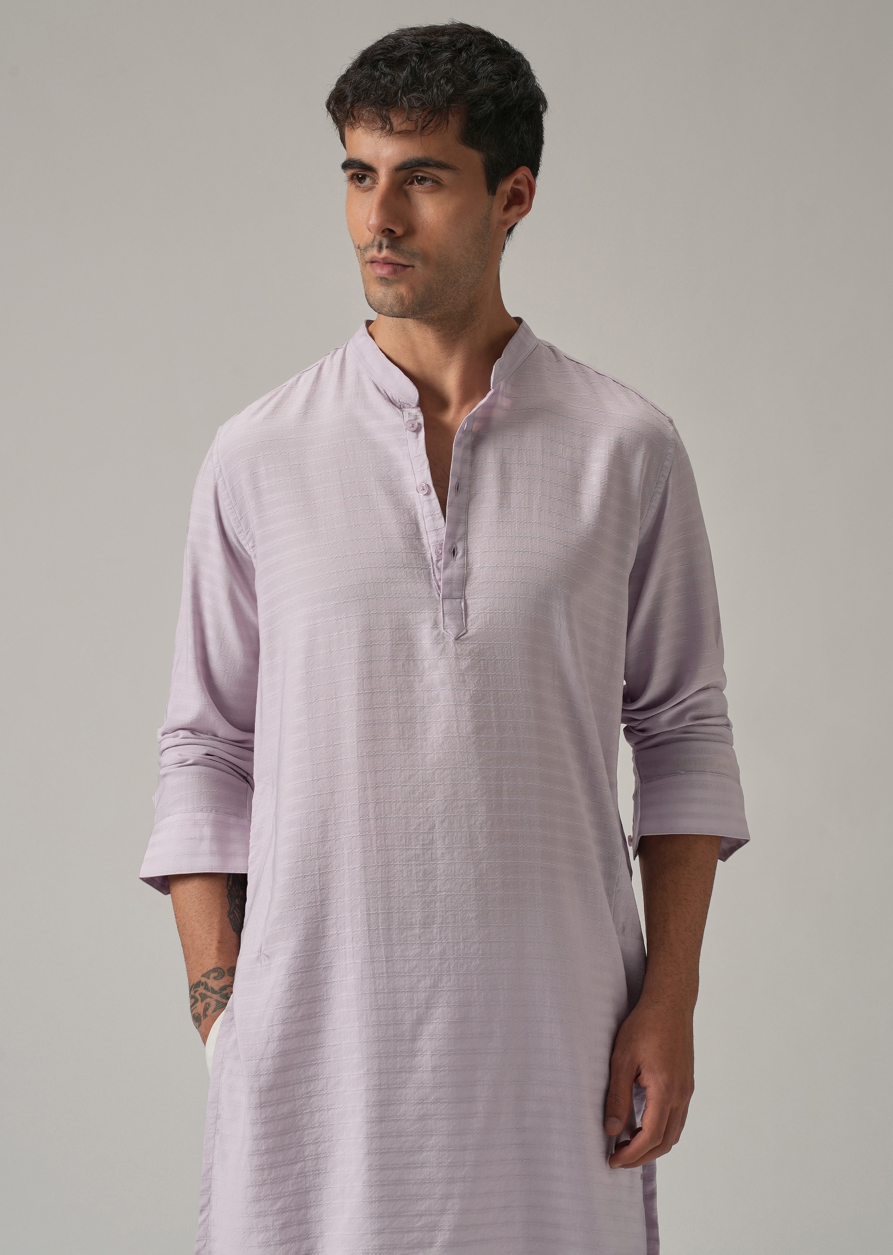 Lavender Nylon Self Stripe Kurta