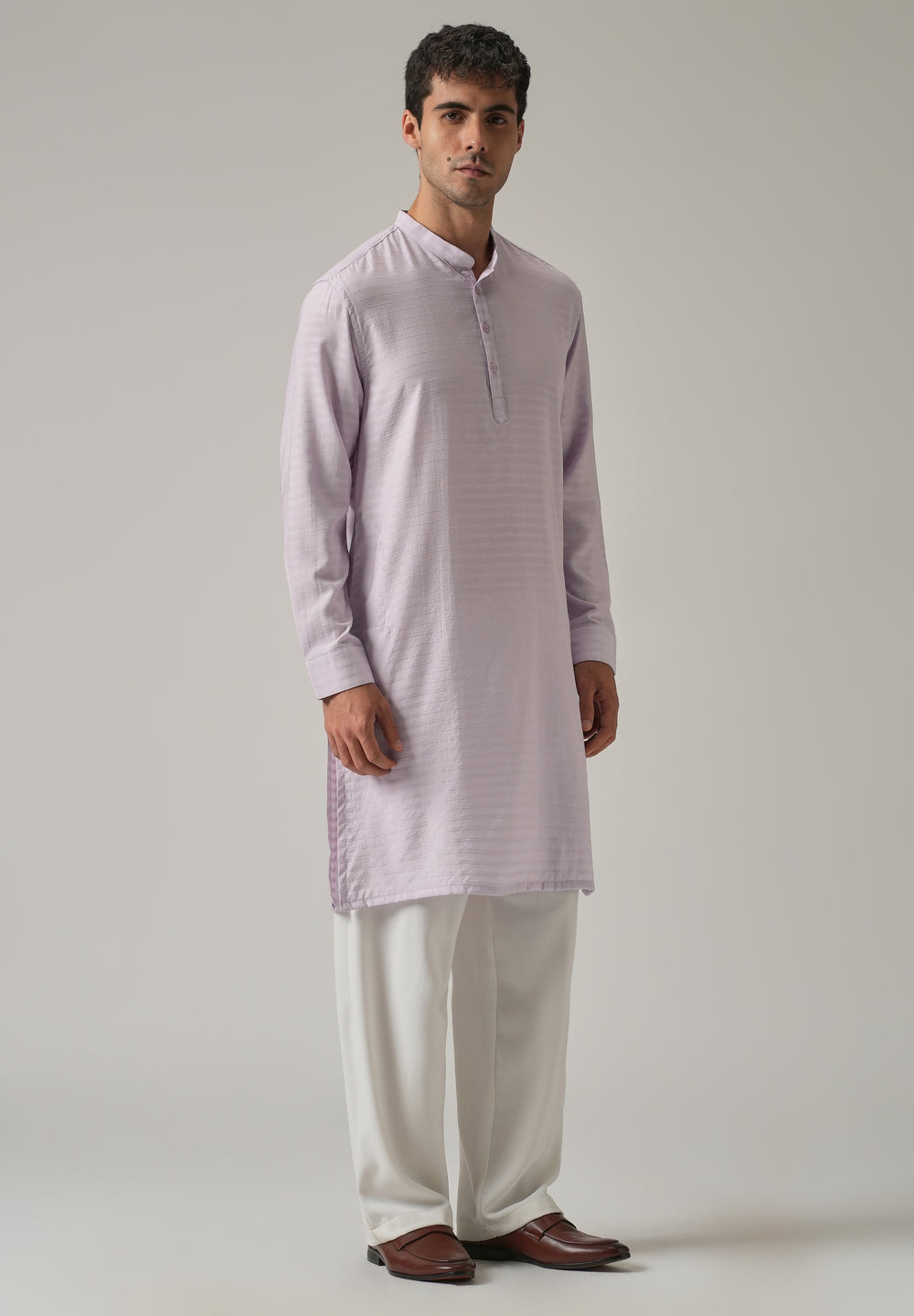 Lavender Nylon Self Stripe Kurta