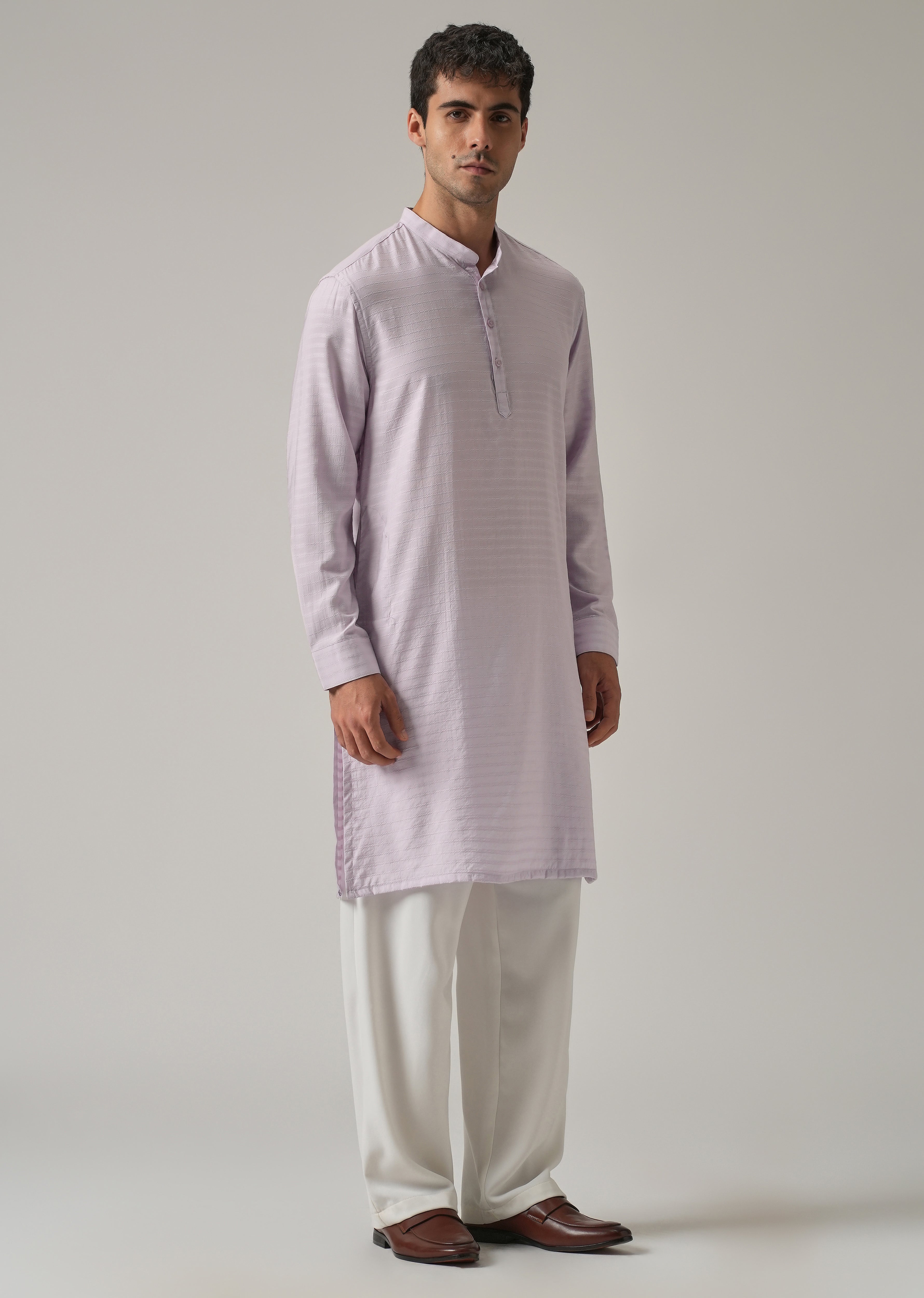 Lavender Nylon Self Stripe Kurta