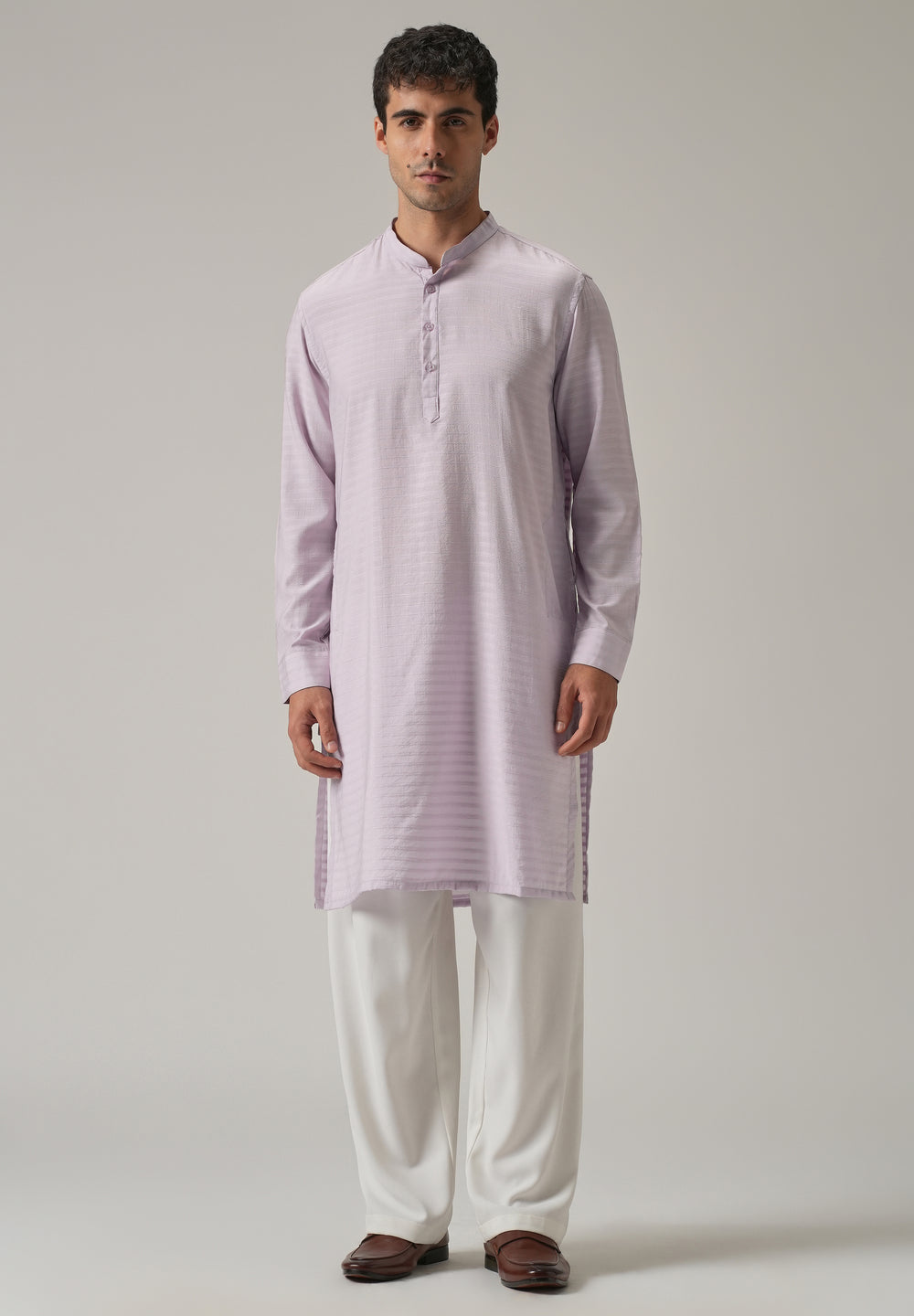 Lavender Nylon Self Stripe Kurta