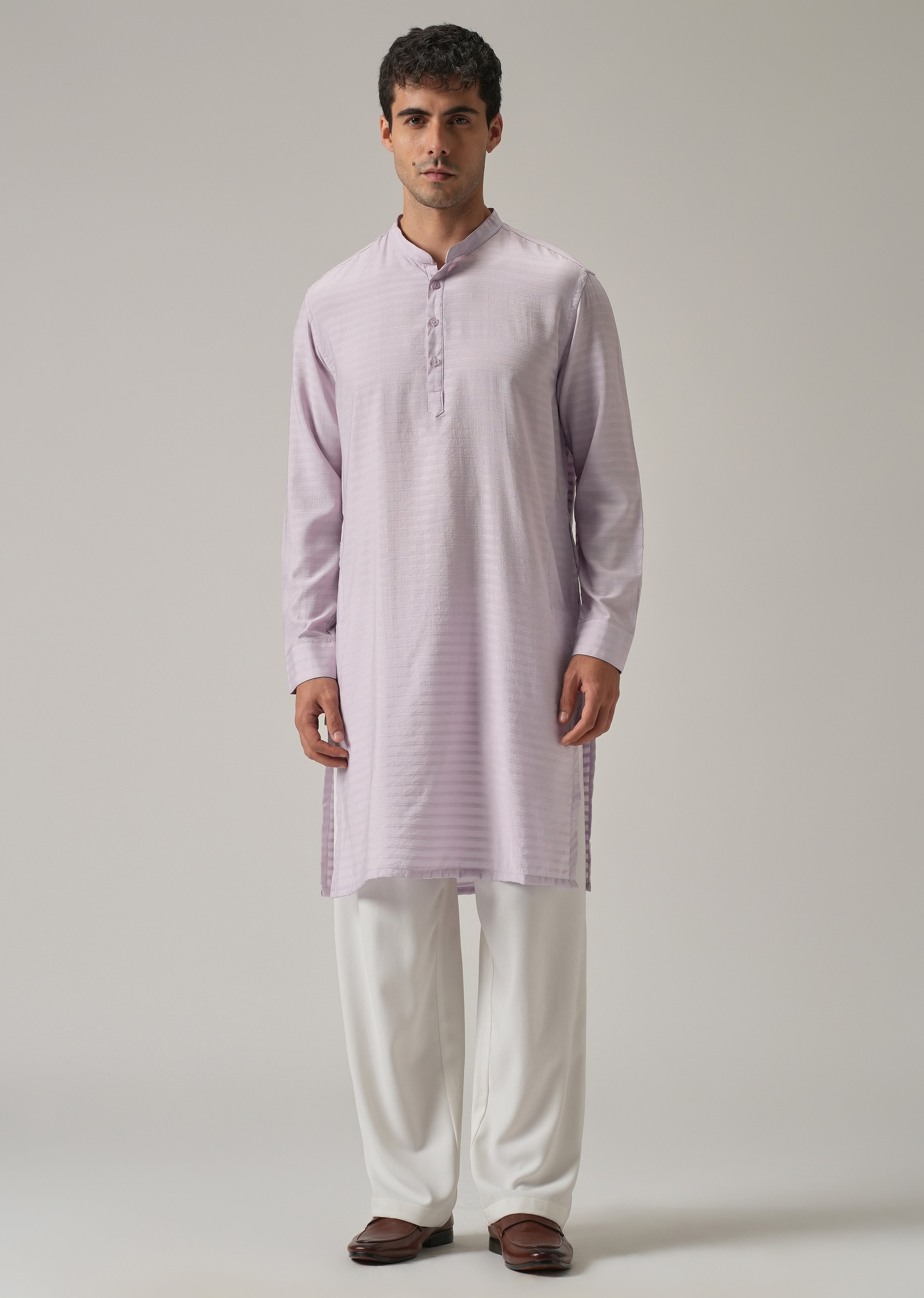 Lavender Nylon Self Stripe Kurta