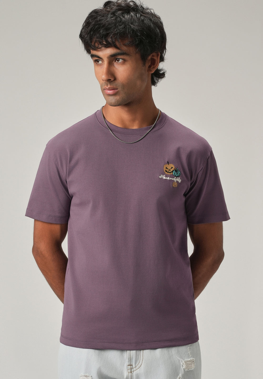 Lavender Back Print Slim Fit T-Shirt
