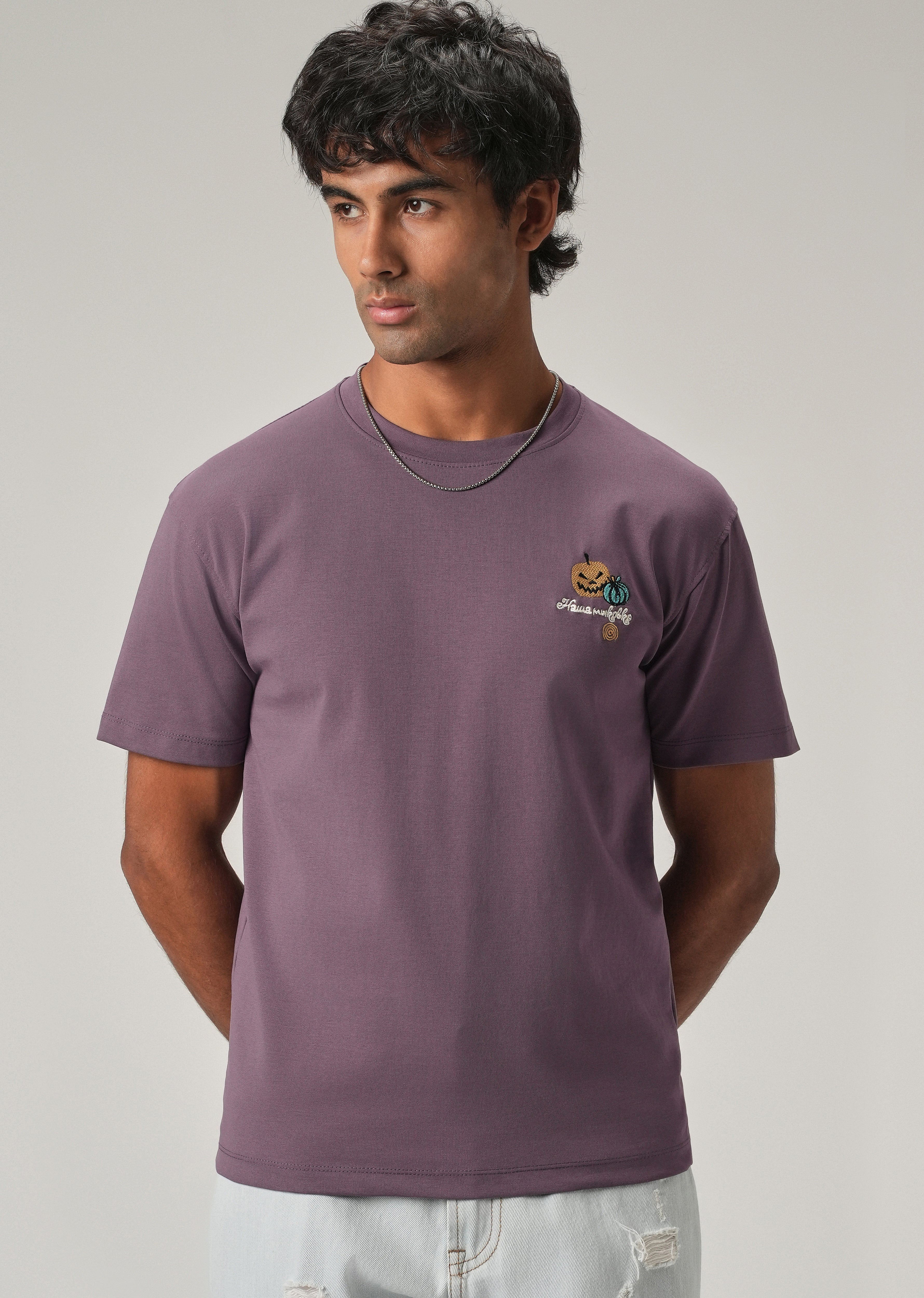 Lavender Back Print Slim Fit T-Shirt