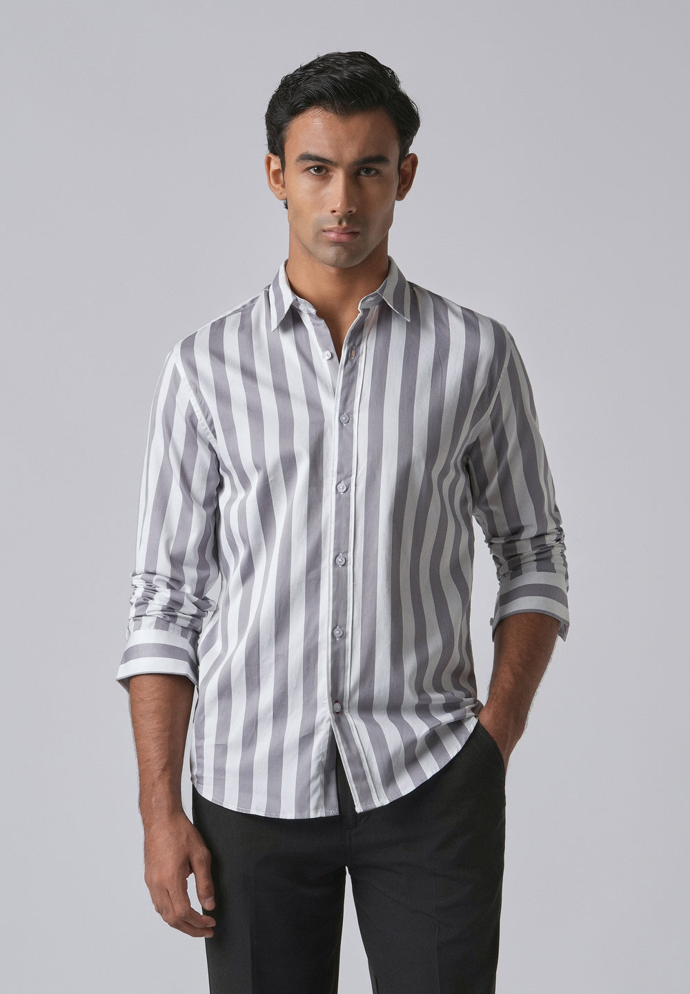 Lavender Satin Striped Shirt