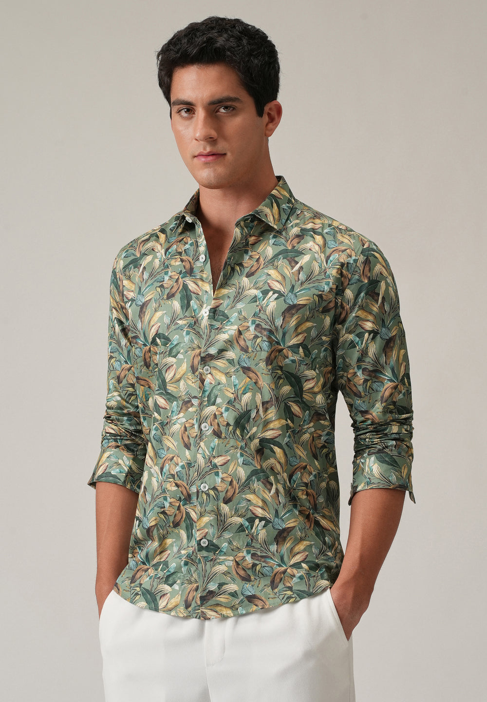 Leaf Motif Print Shirt