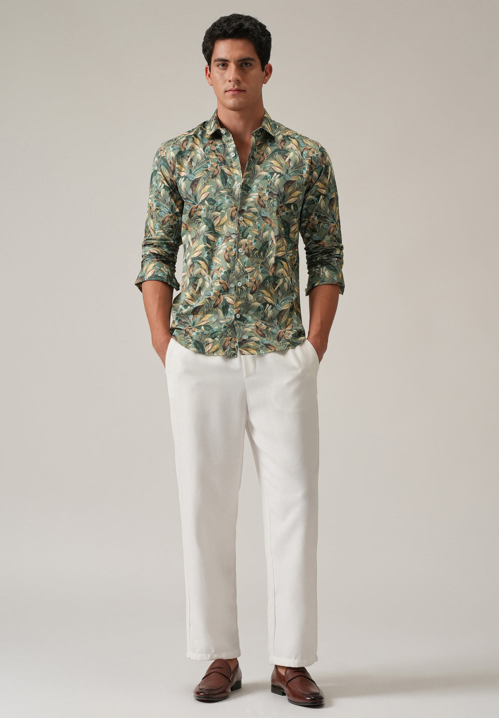 Leaf Motif Print Shirt