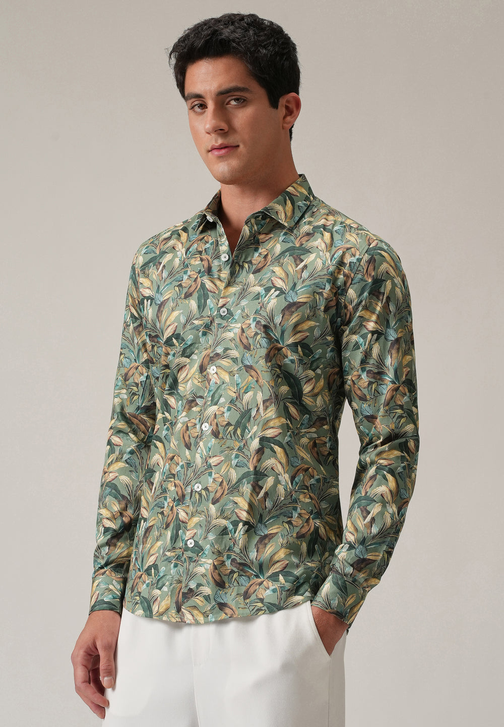 Leaf Motif Print Shirt